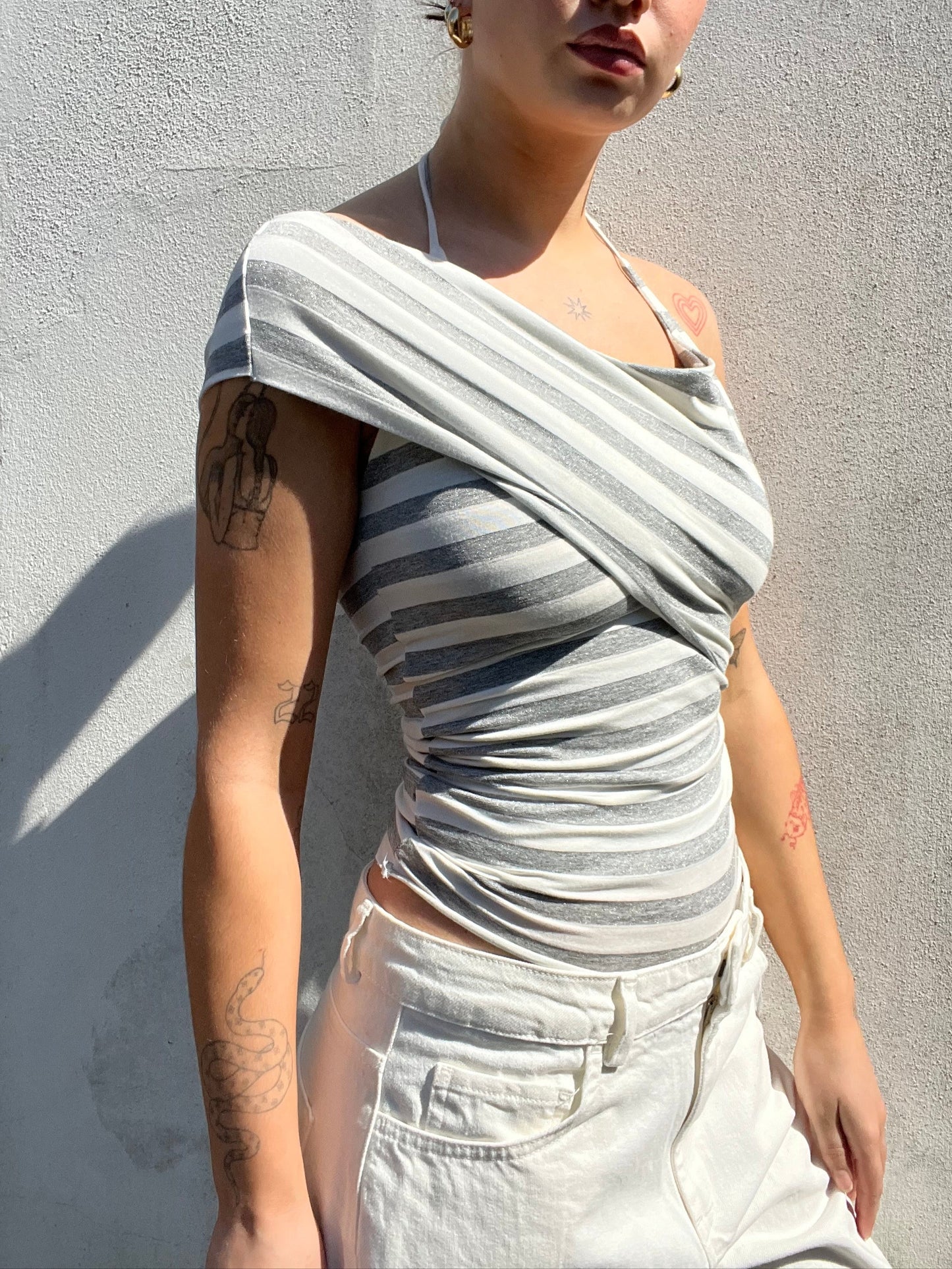 multi tie asymmetric top in stripes