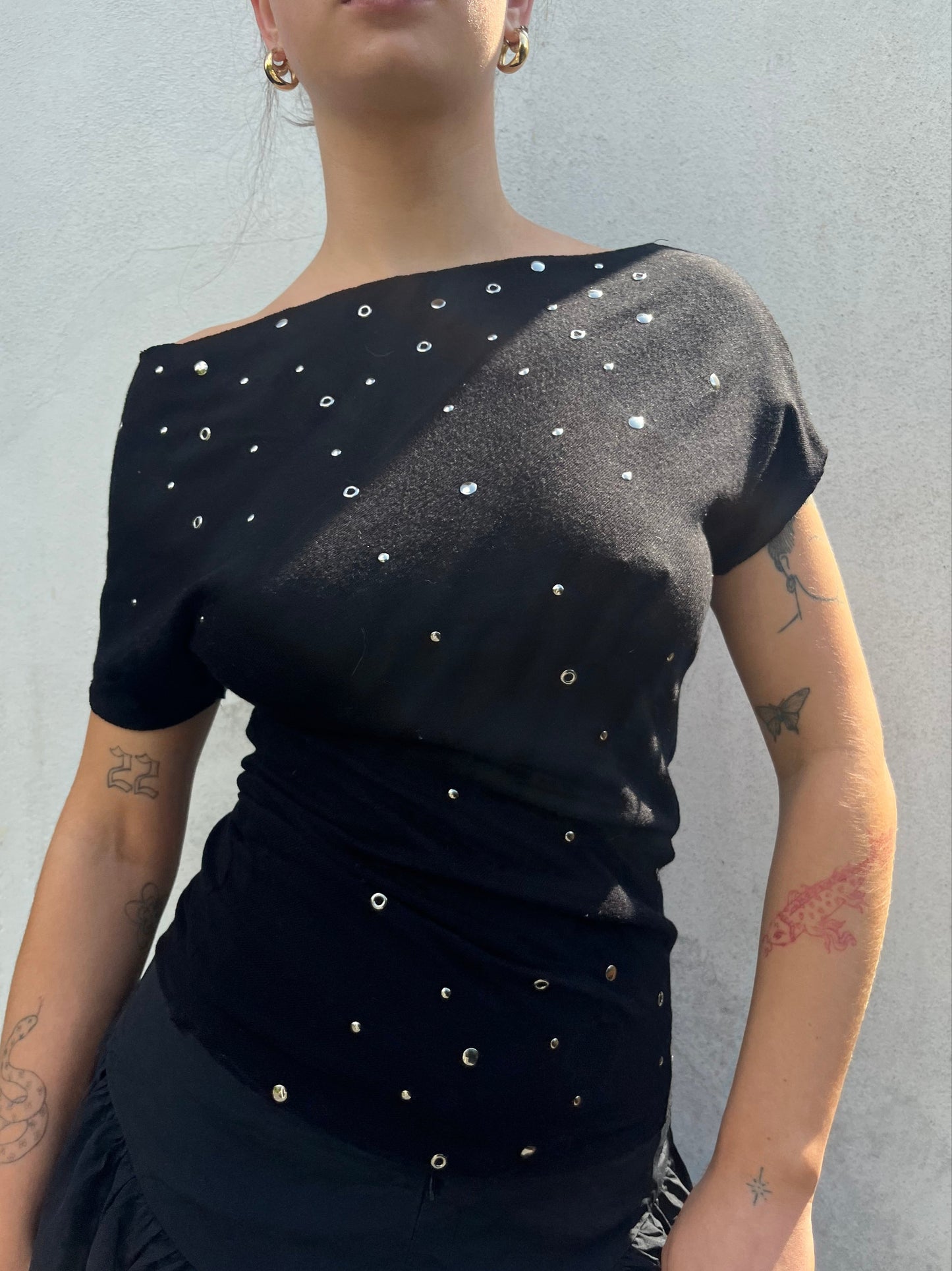 black eyelet top