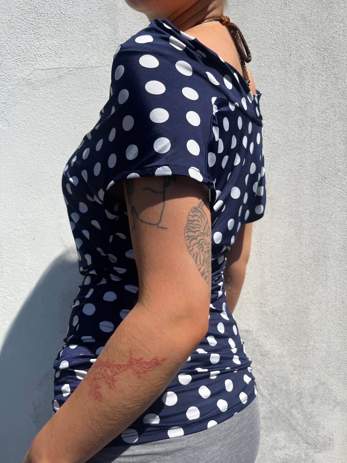navy polka top