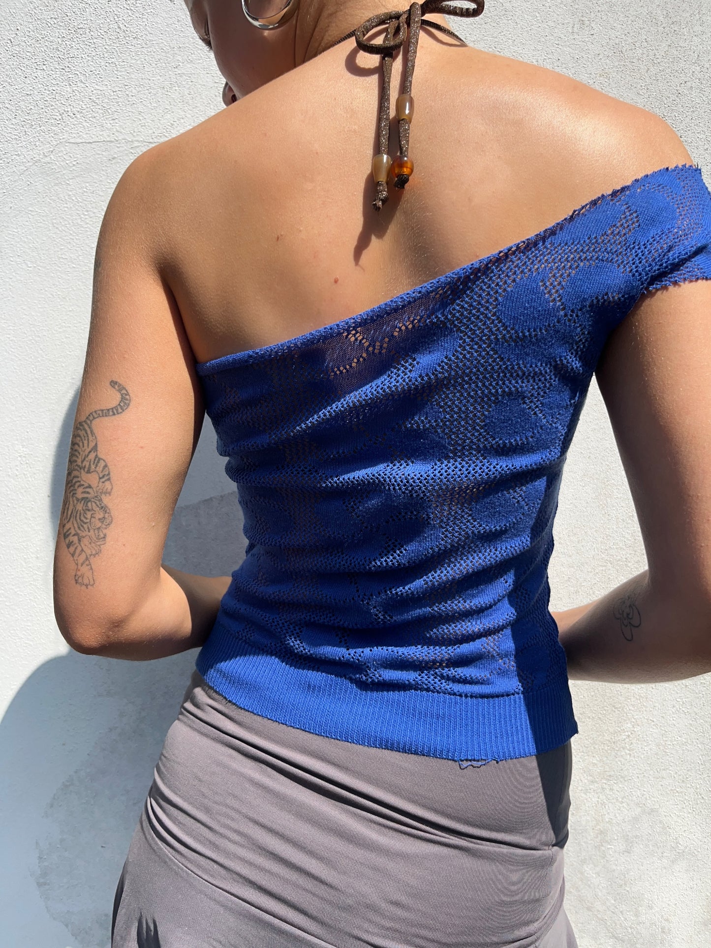blue one shoulder top