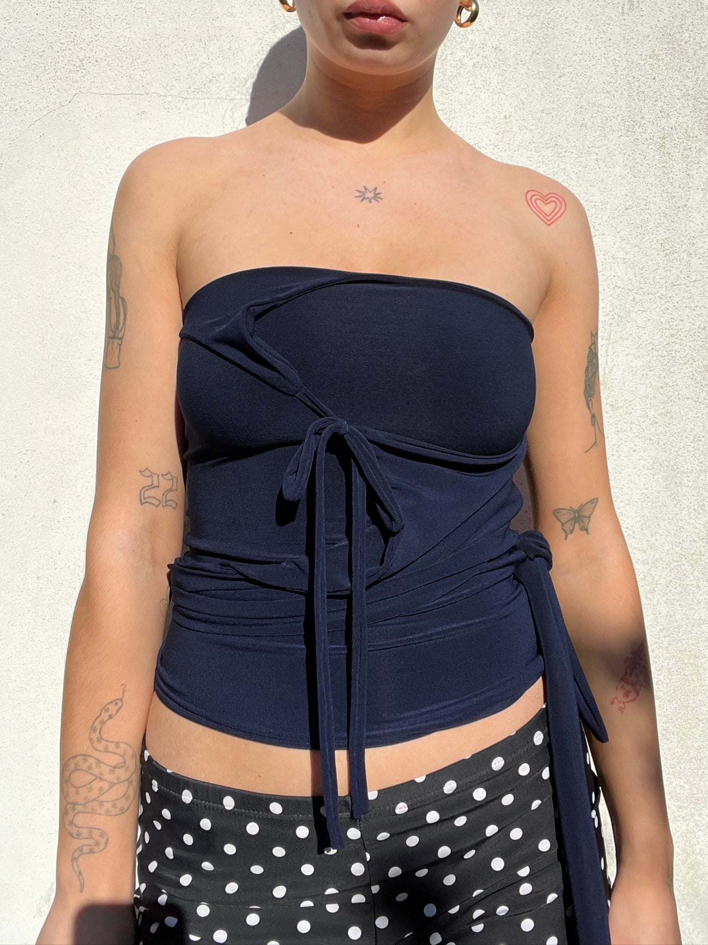 multi tie asymmetric top in navy