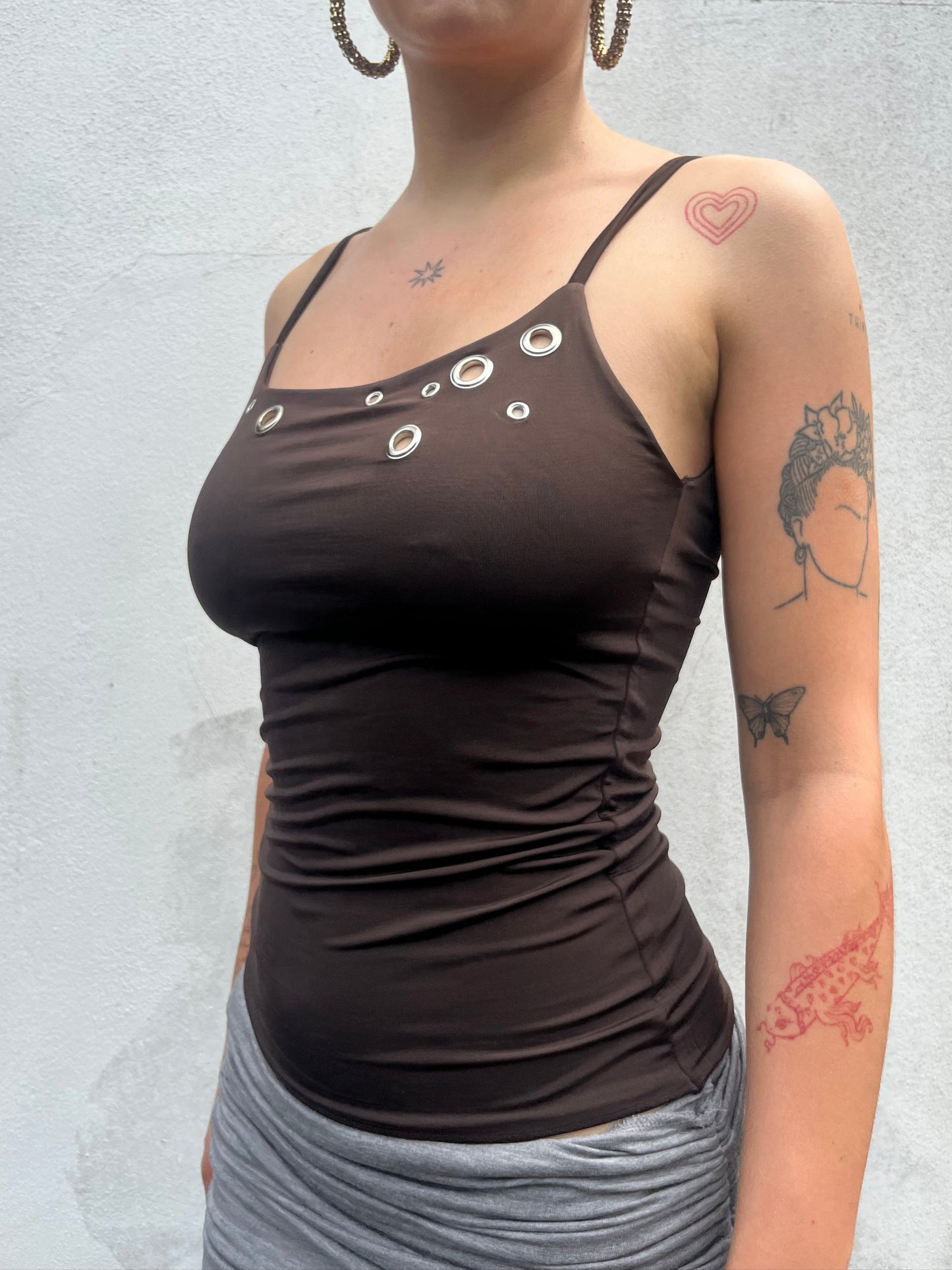 eyelet cami in chocolate