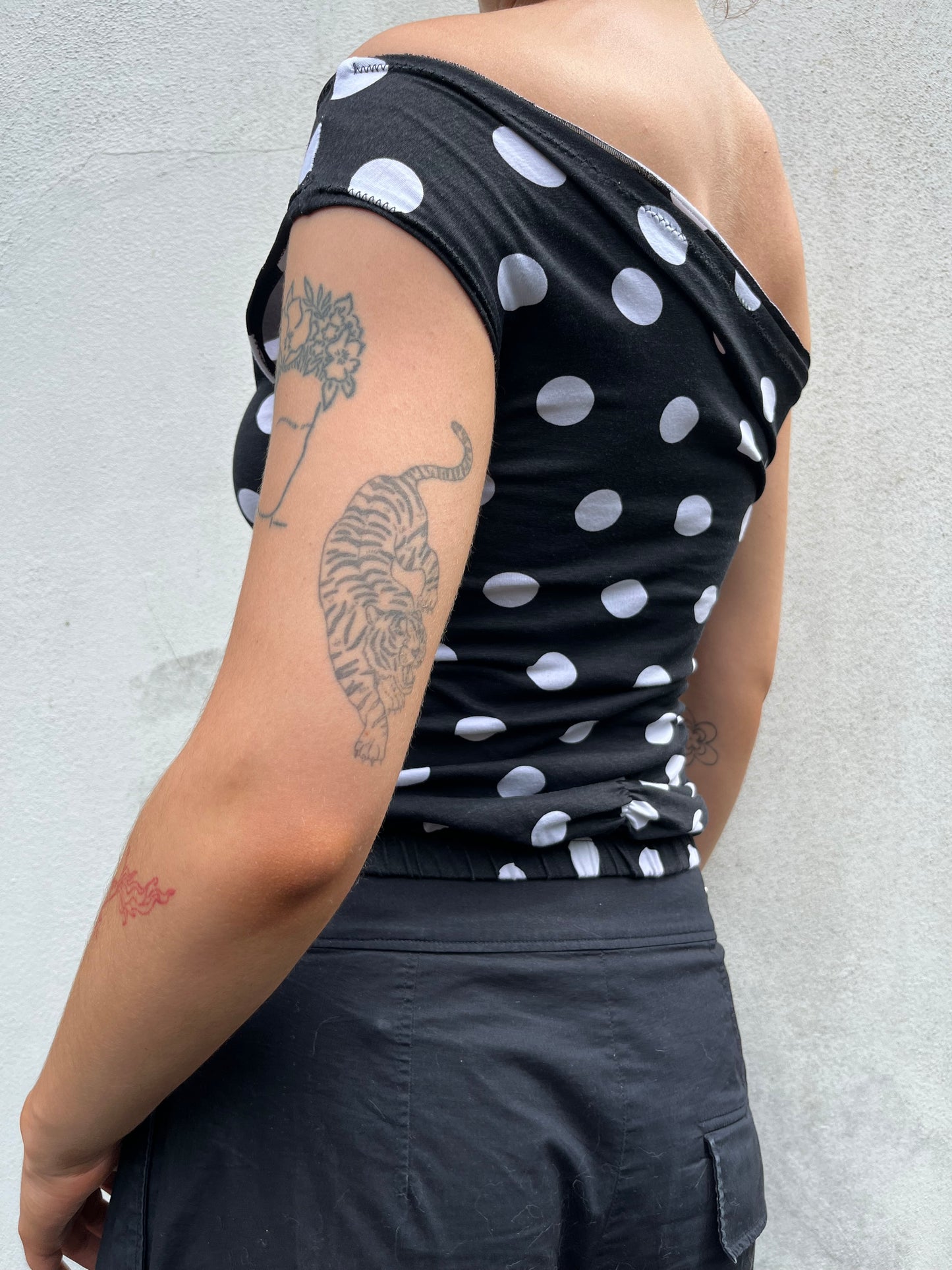 polka dot one shoulder top