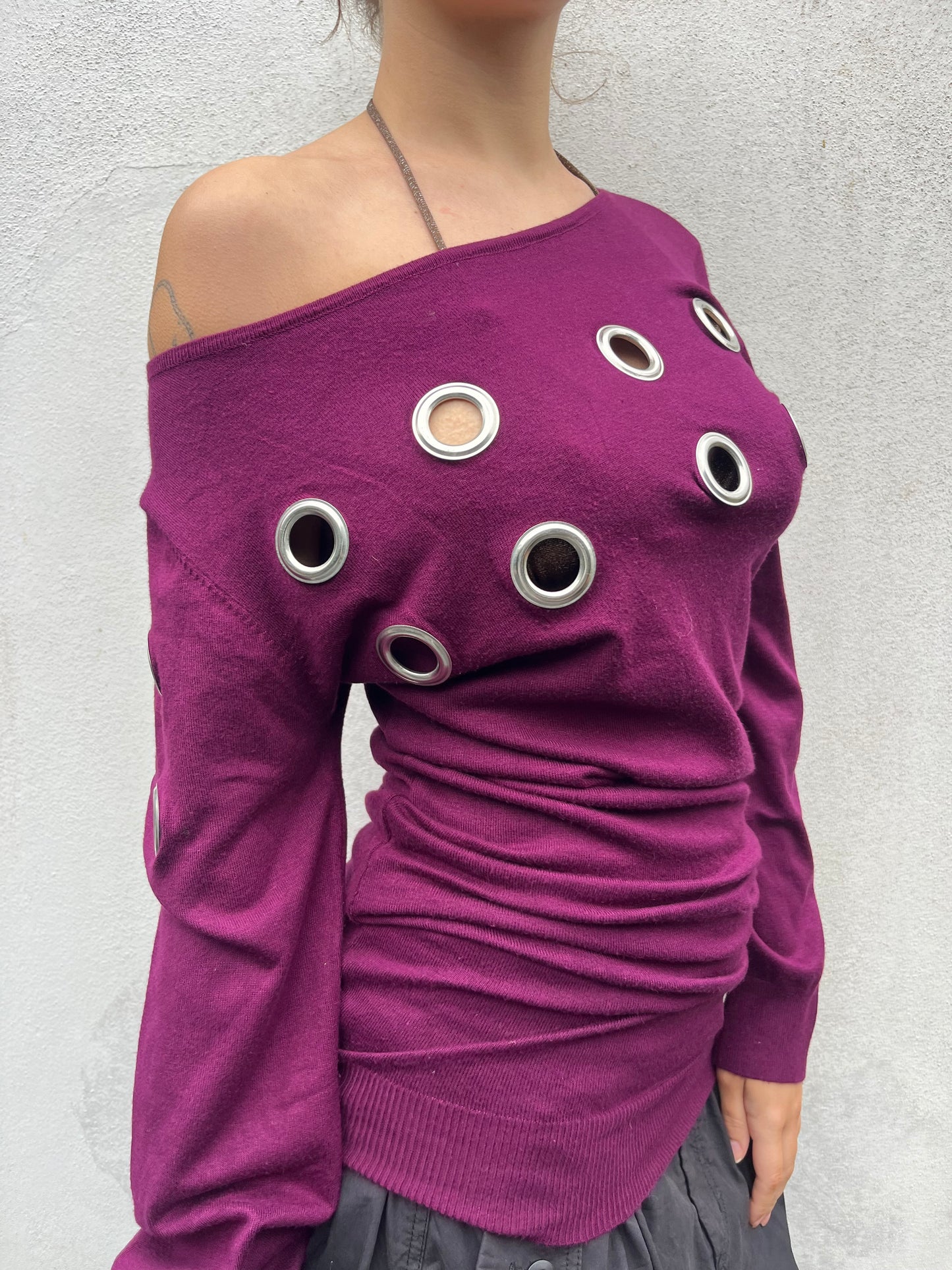 plum eyelet knit