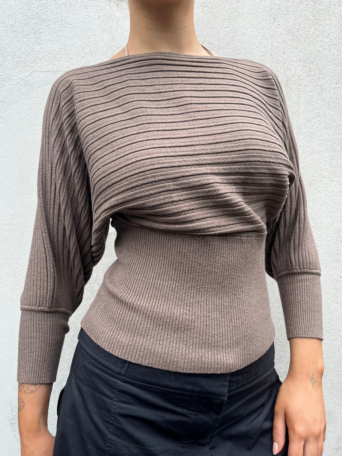 brown batwing knit