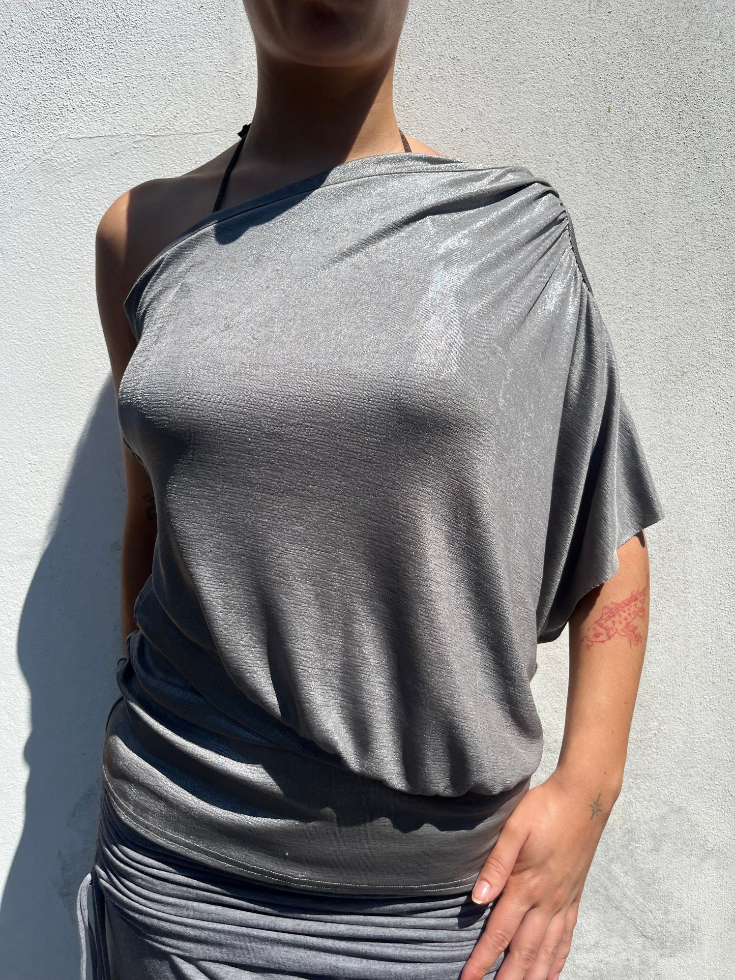 silver one shoulder top