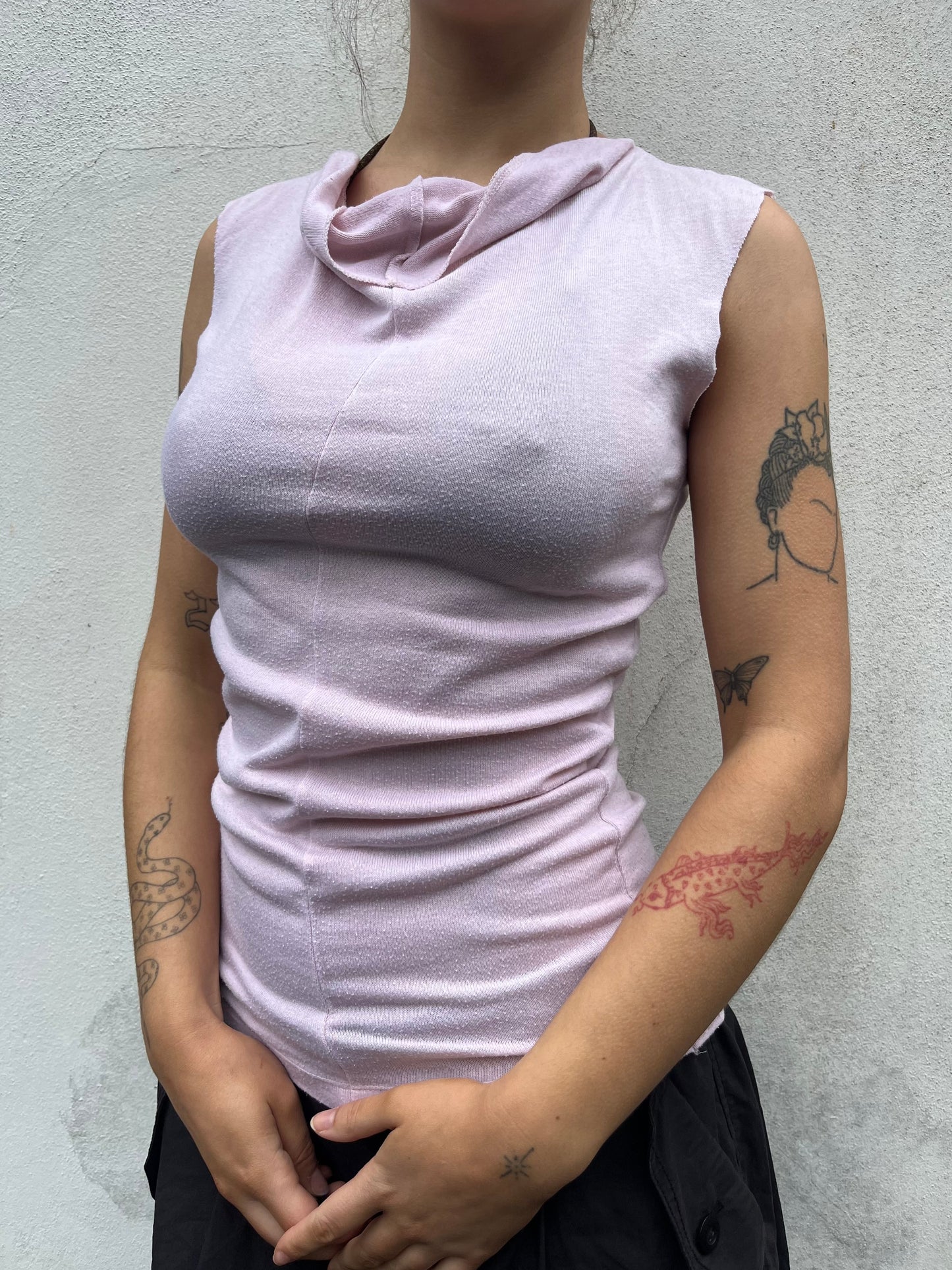 pale pink knit top