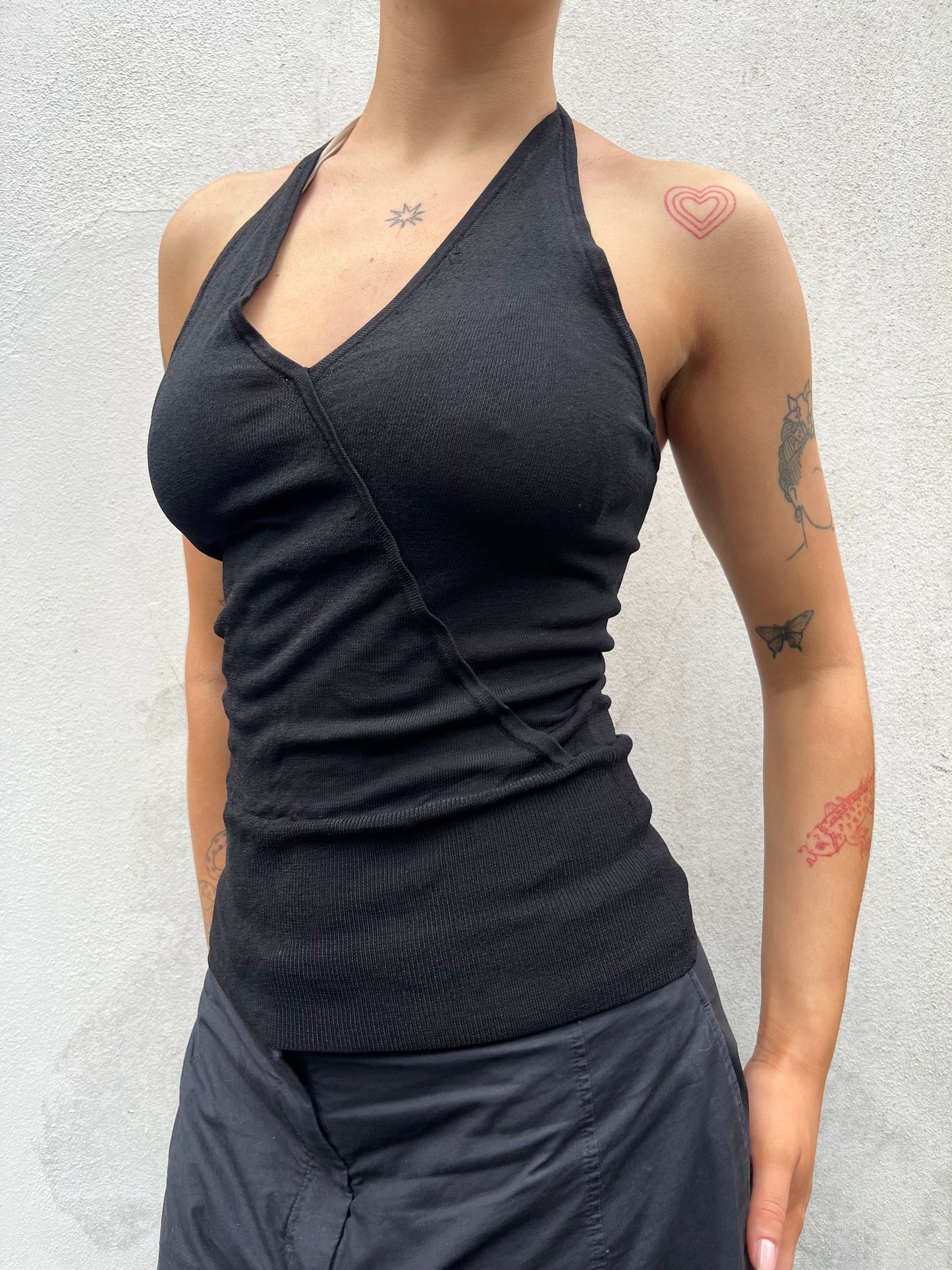 black knit halter neck top