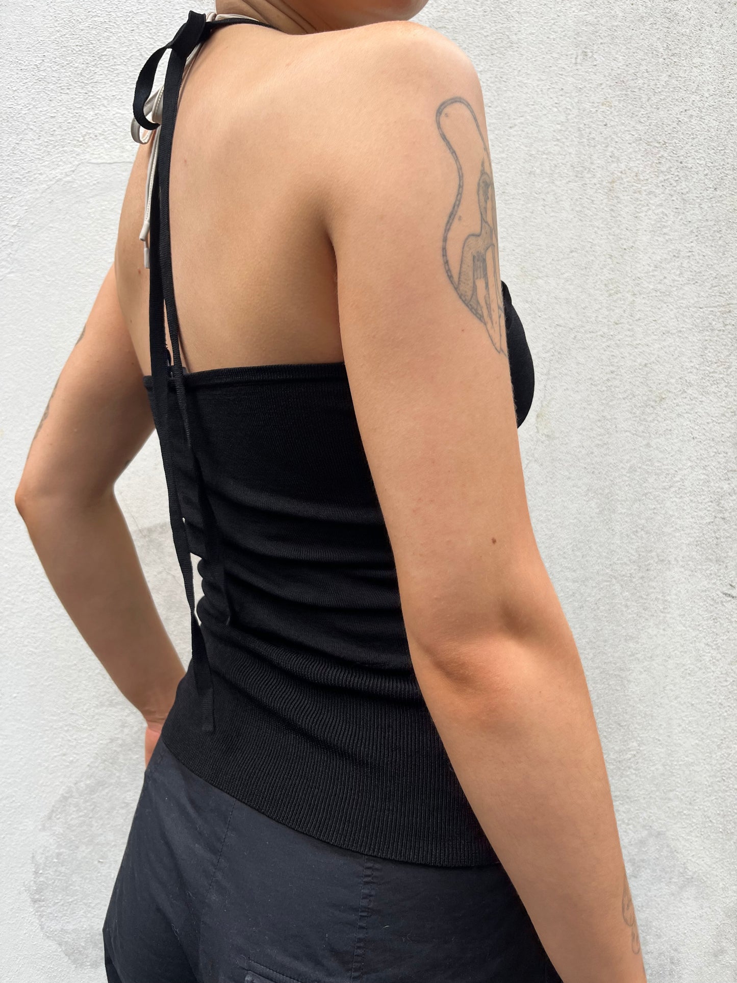 black knit halter neck top