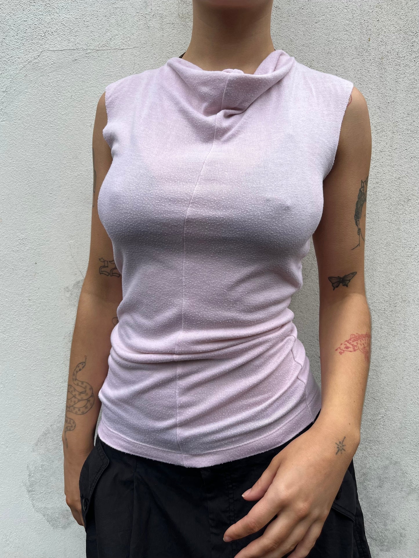 pale pink knit top