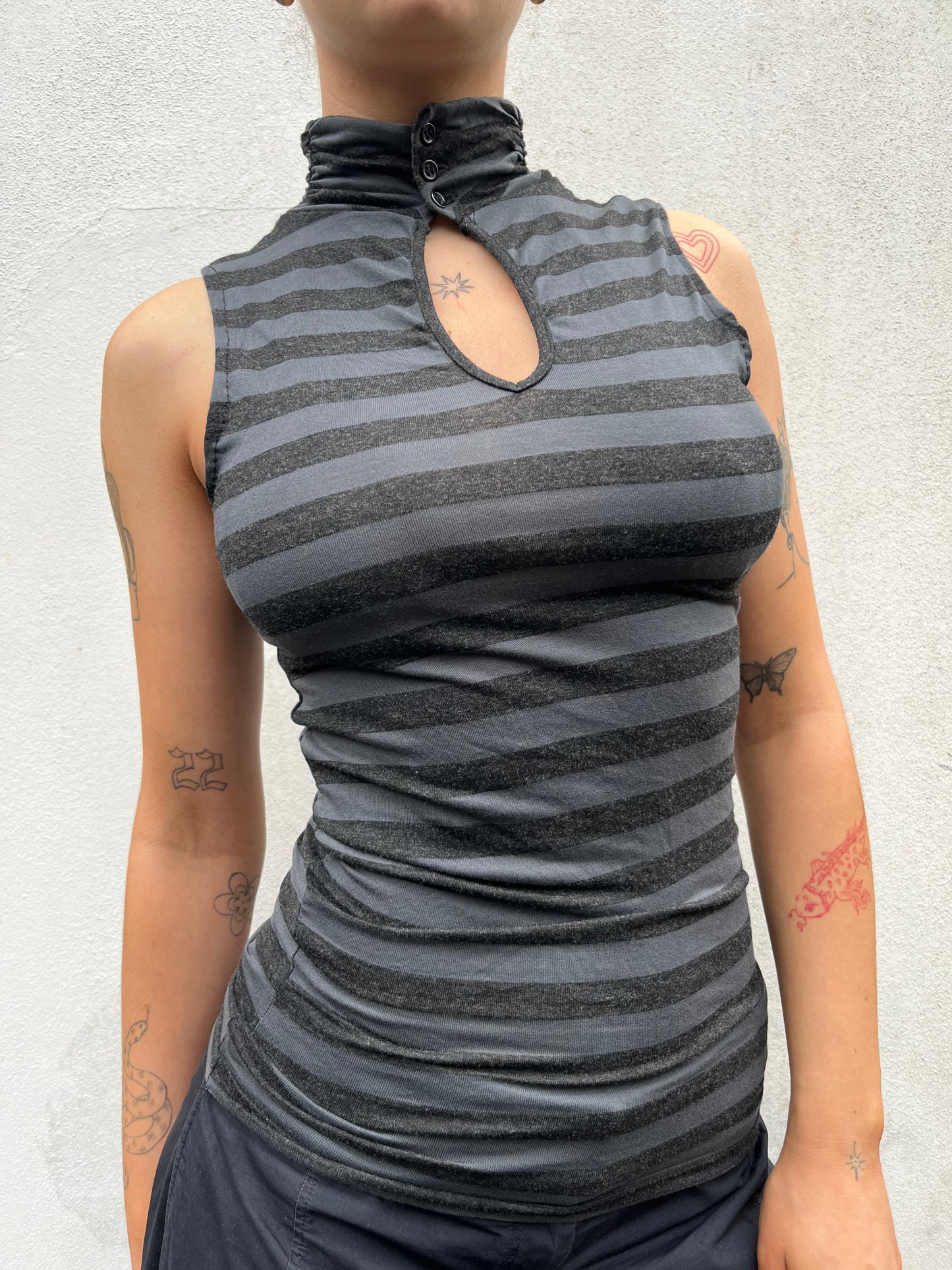 grey and black stripy top