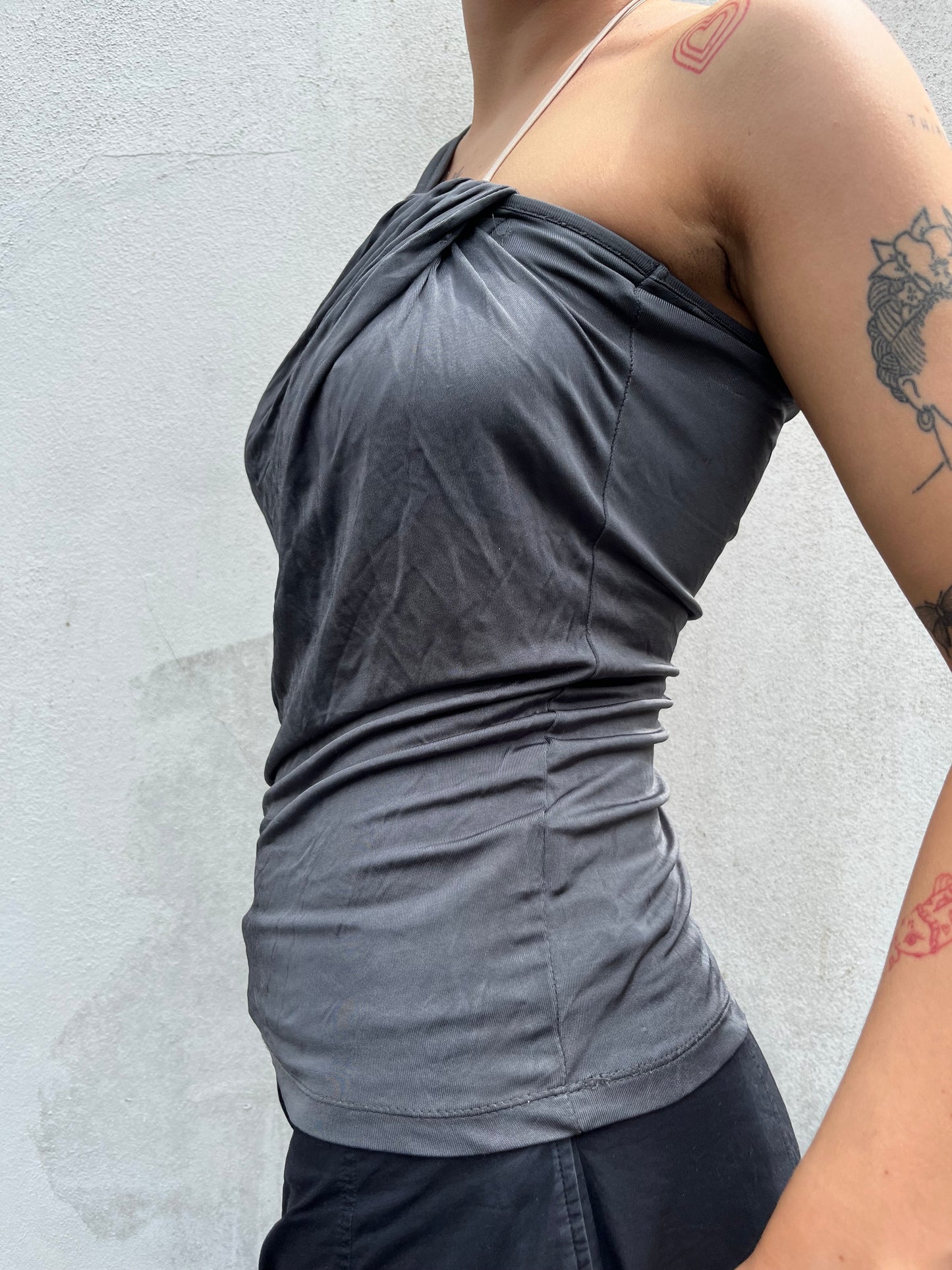 slinky grey one shoulder top