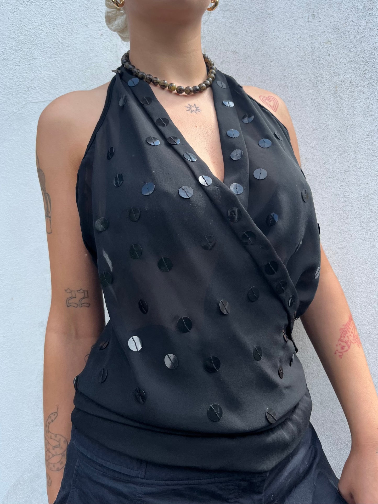 black slouchy sequin halter