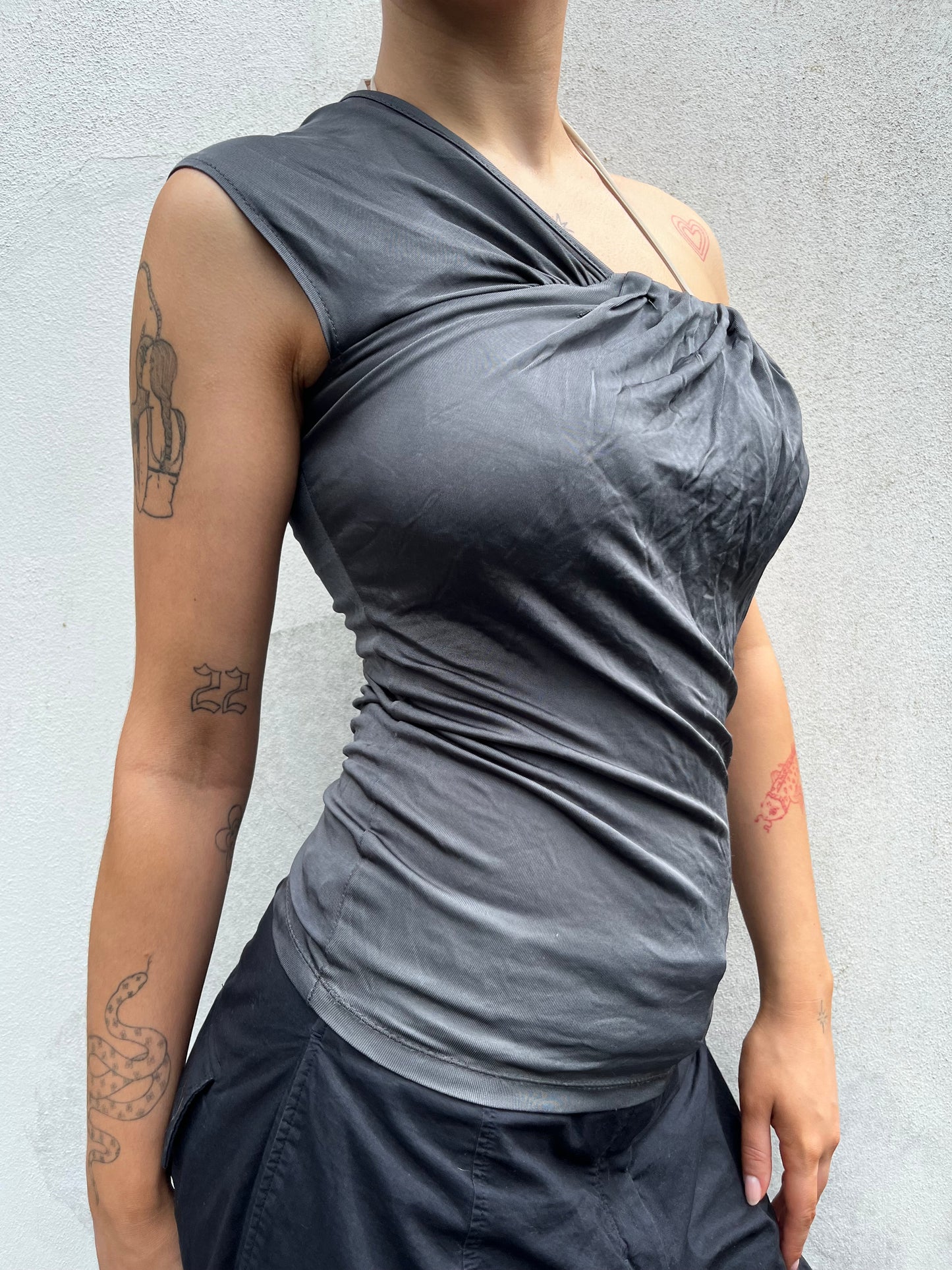 slinky grey one shoulder top