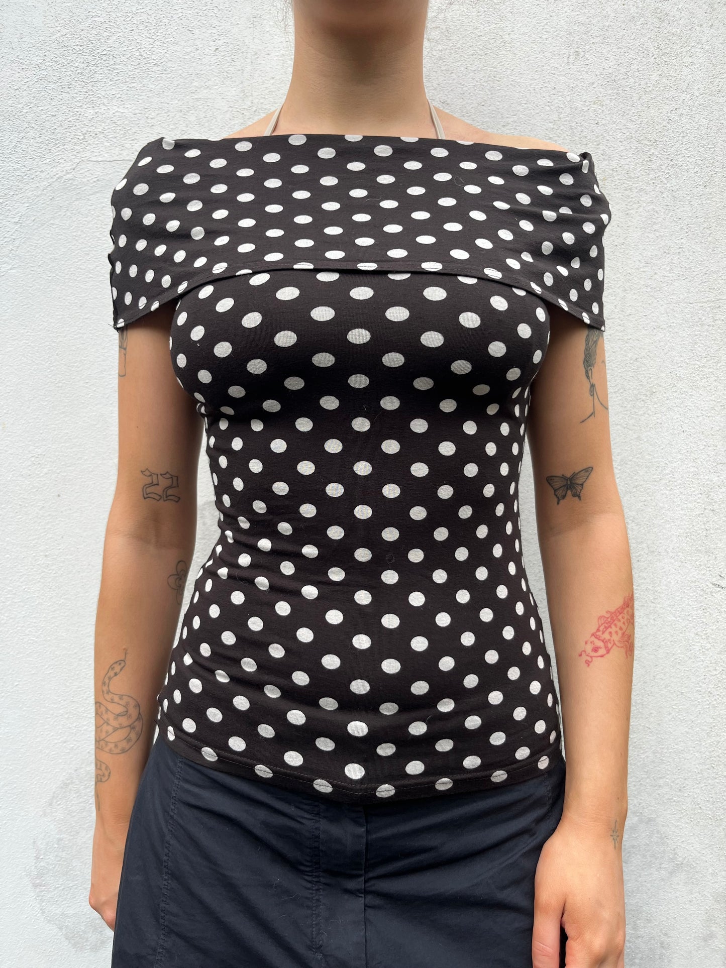 off the shoulder polka dot top