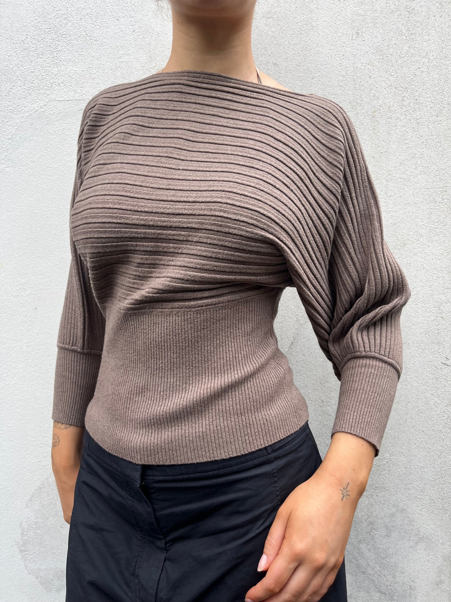 brown batwing knit