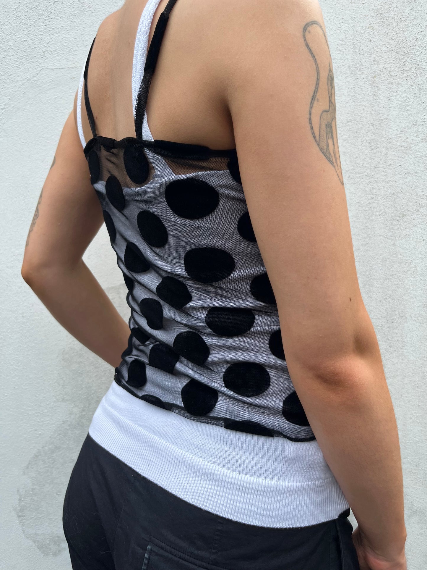 black mesh polka dot cami