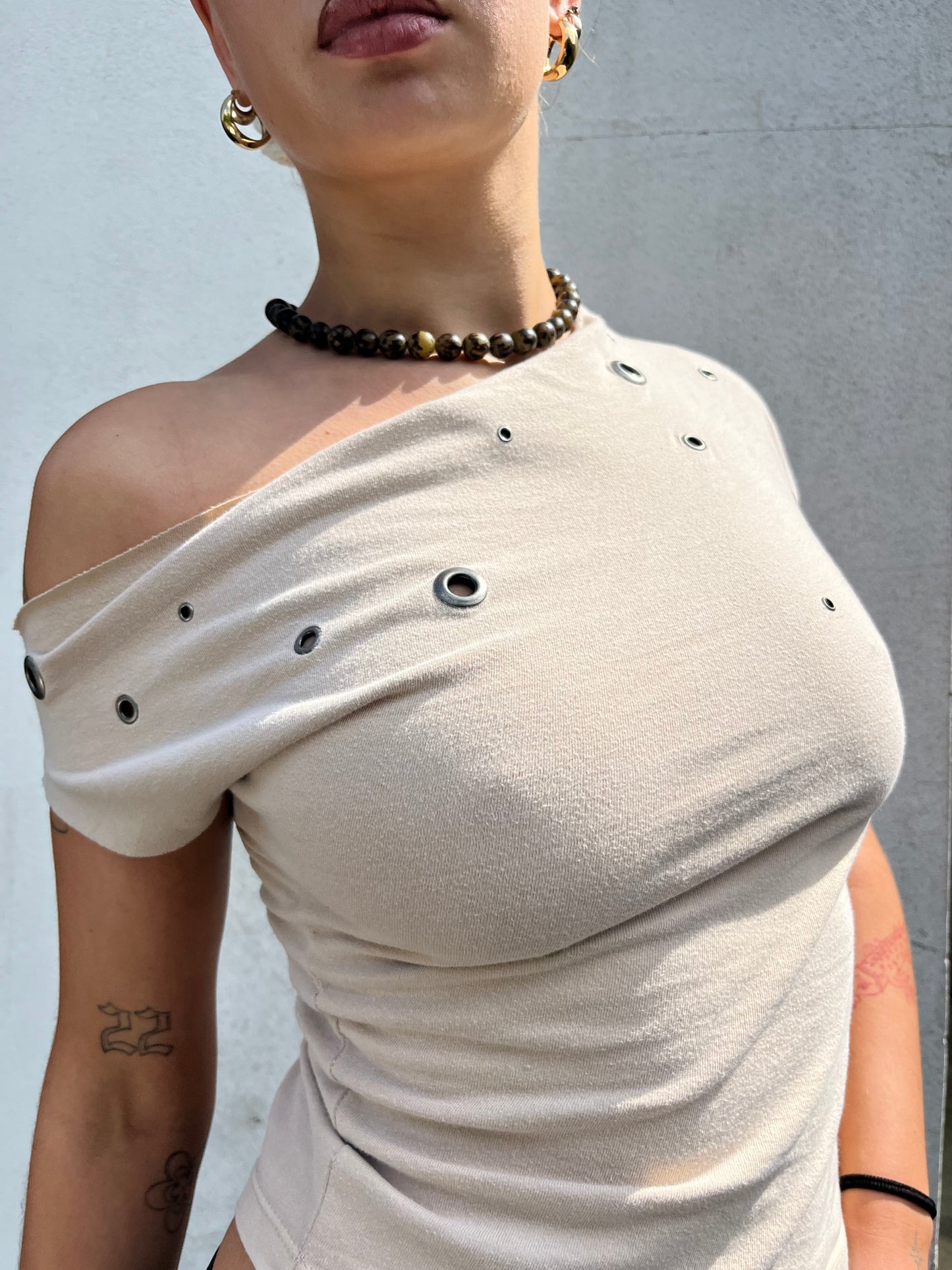 beige eyelet top