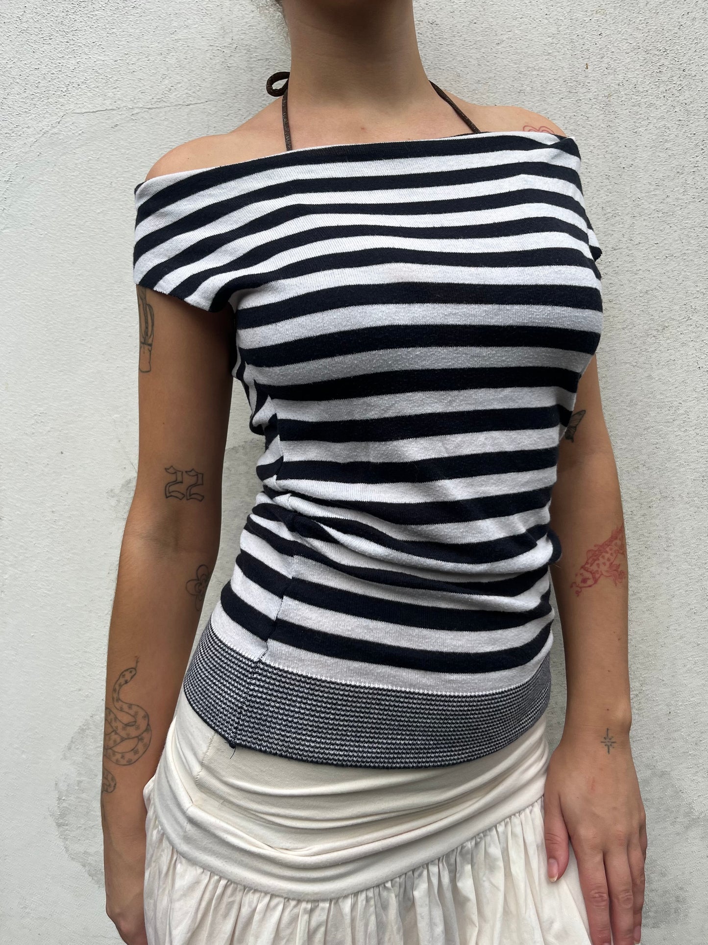 black and white stripy top