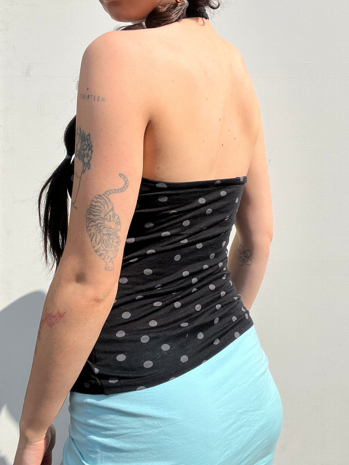 polka dot cowl neck
