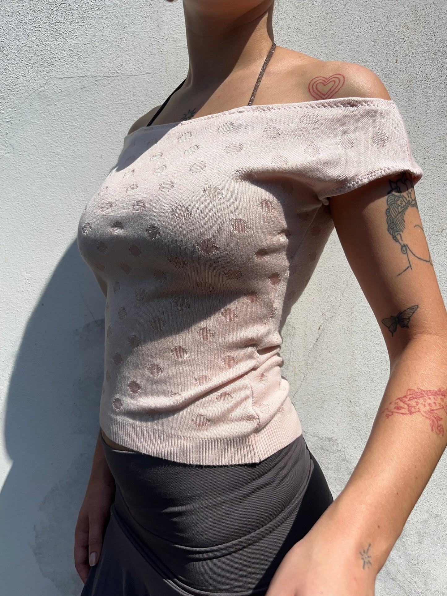 pink polka dot top