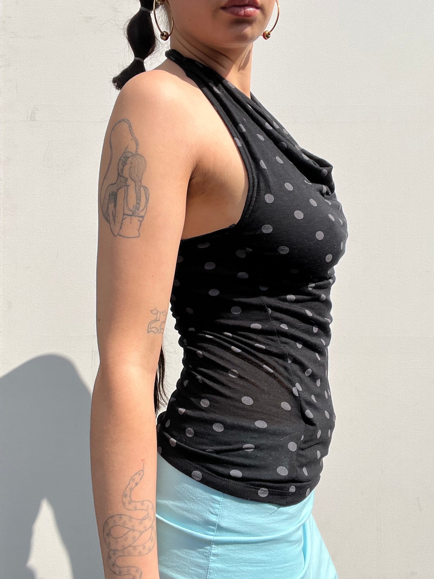 polka dot cowl neck