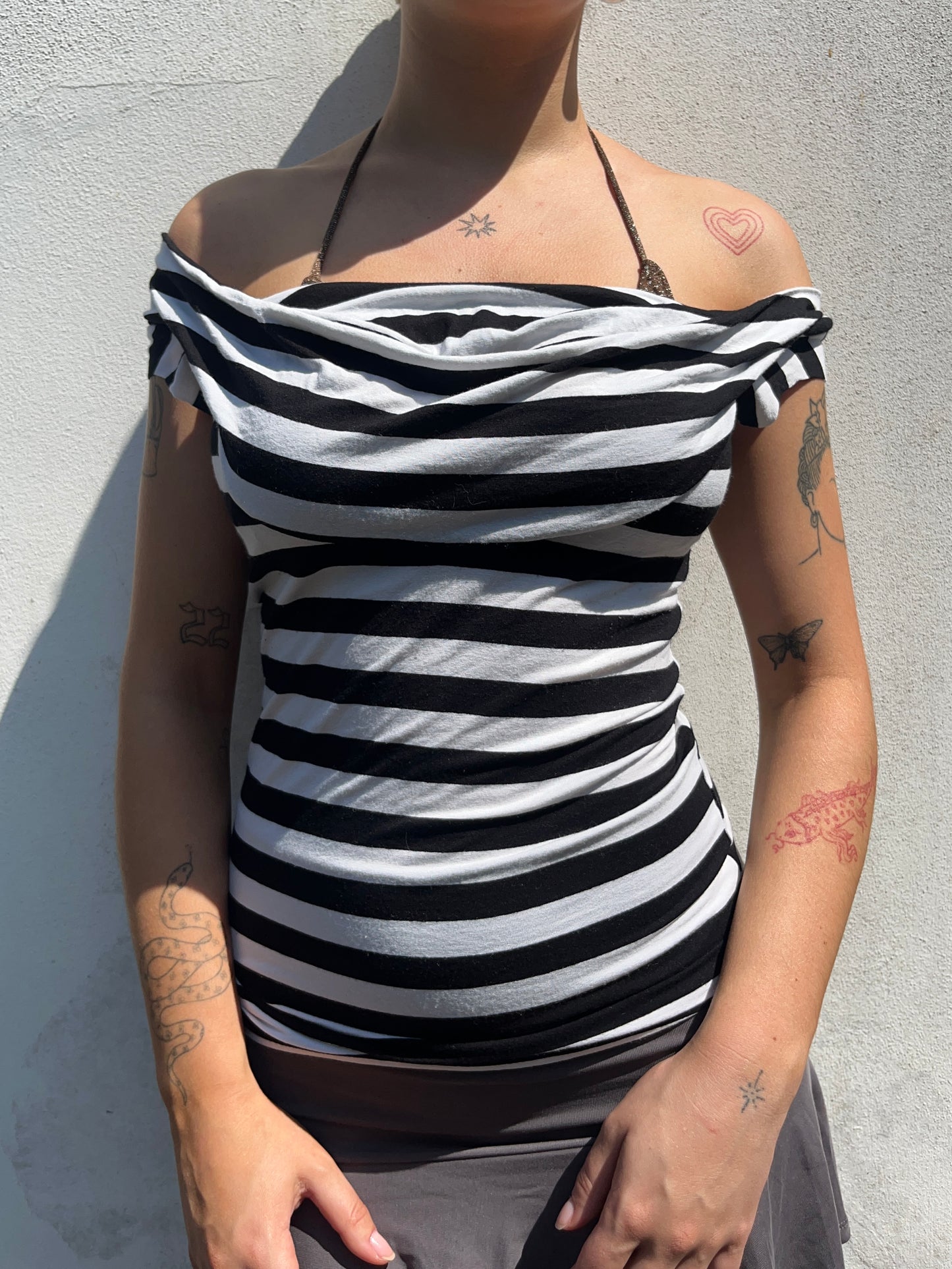 black and white stripy top