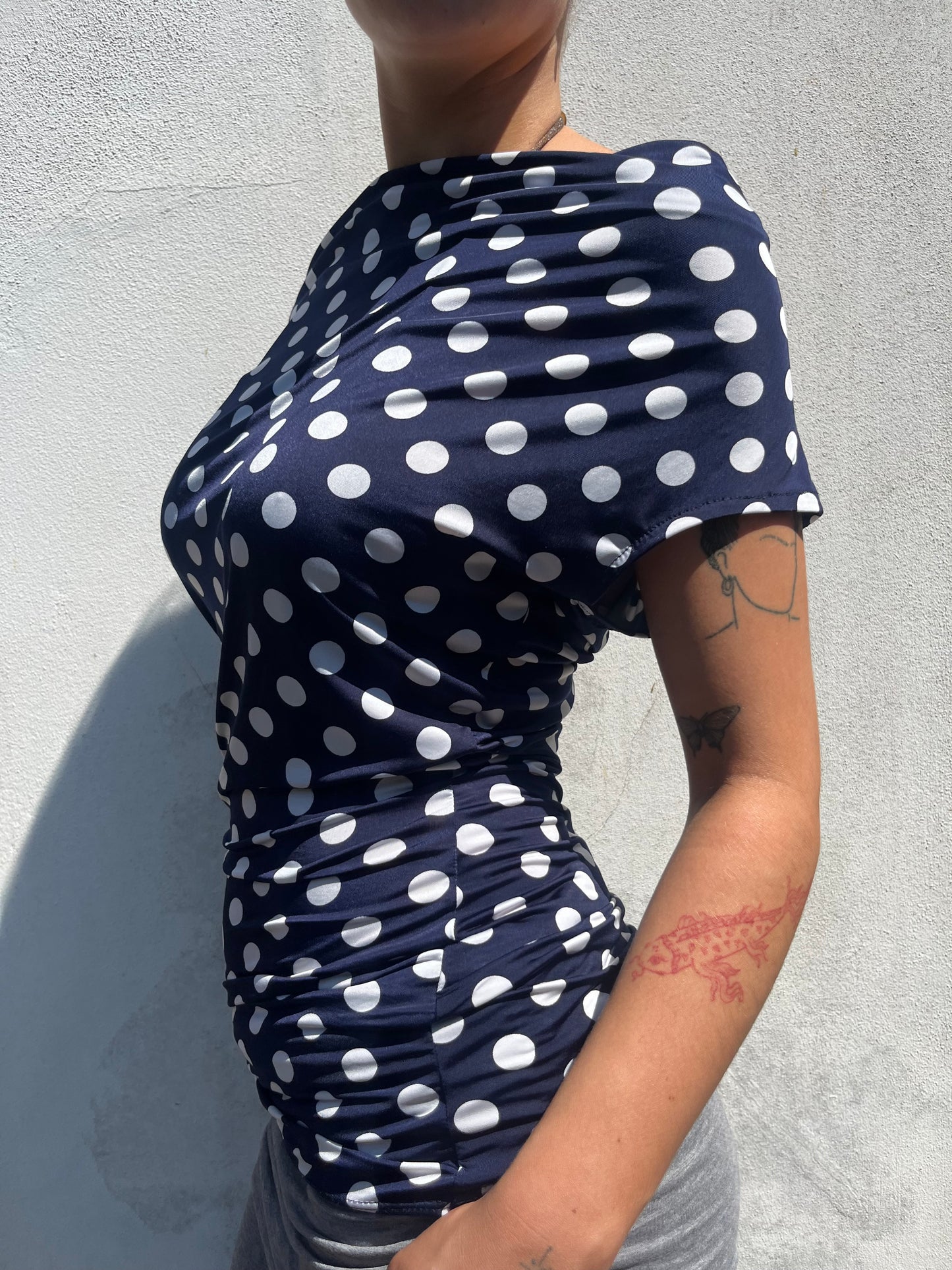 navy polka top