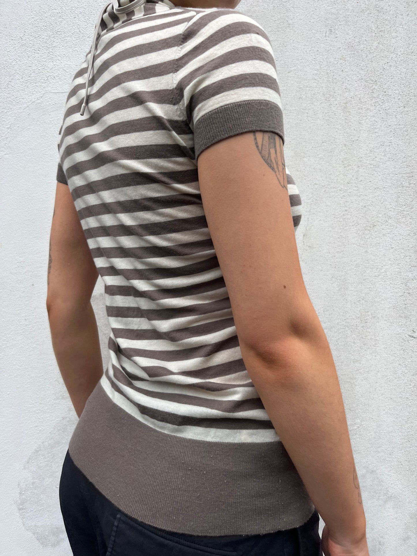 brown stripy knit top