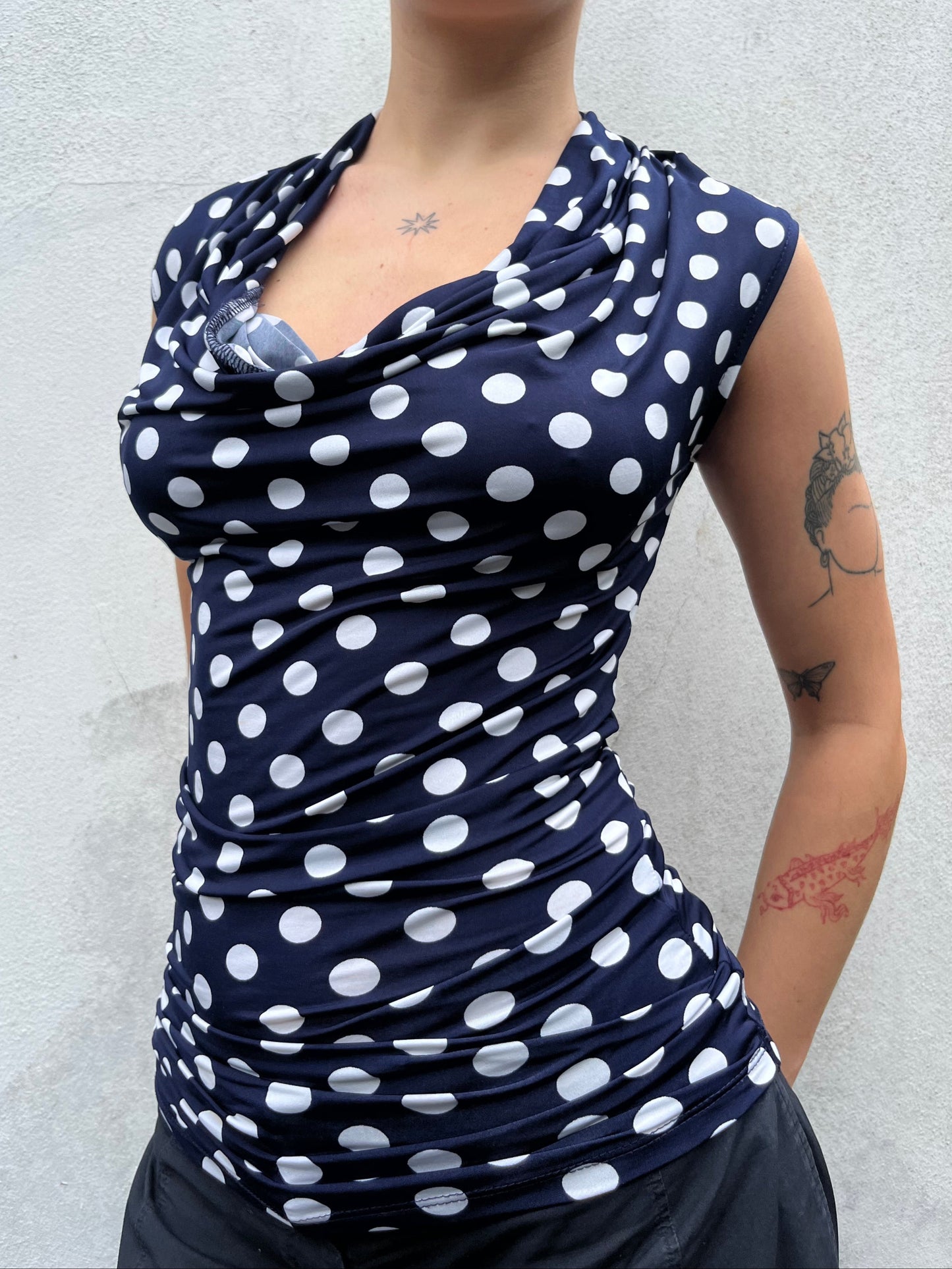navy polka top