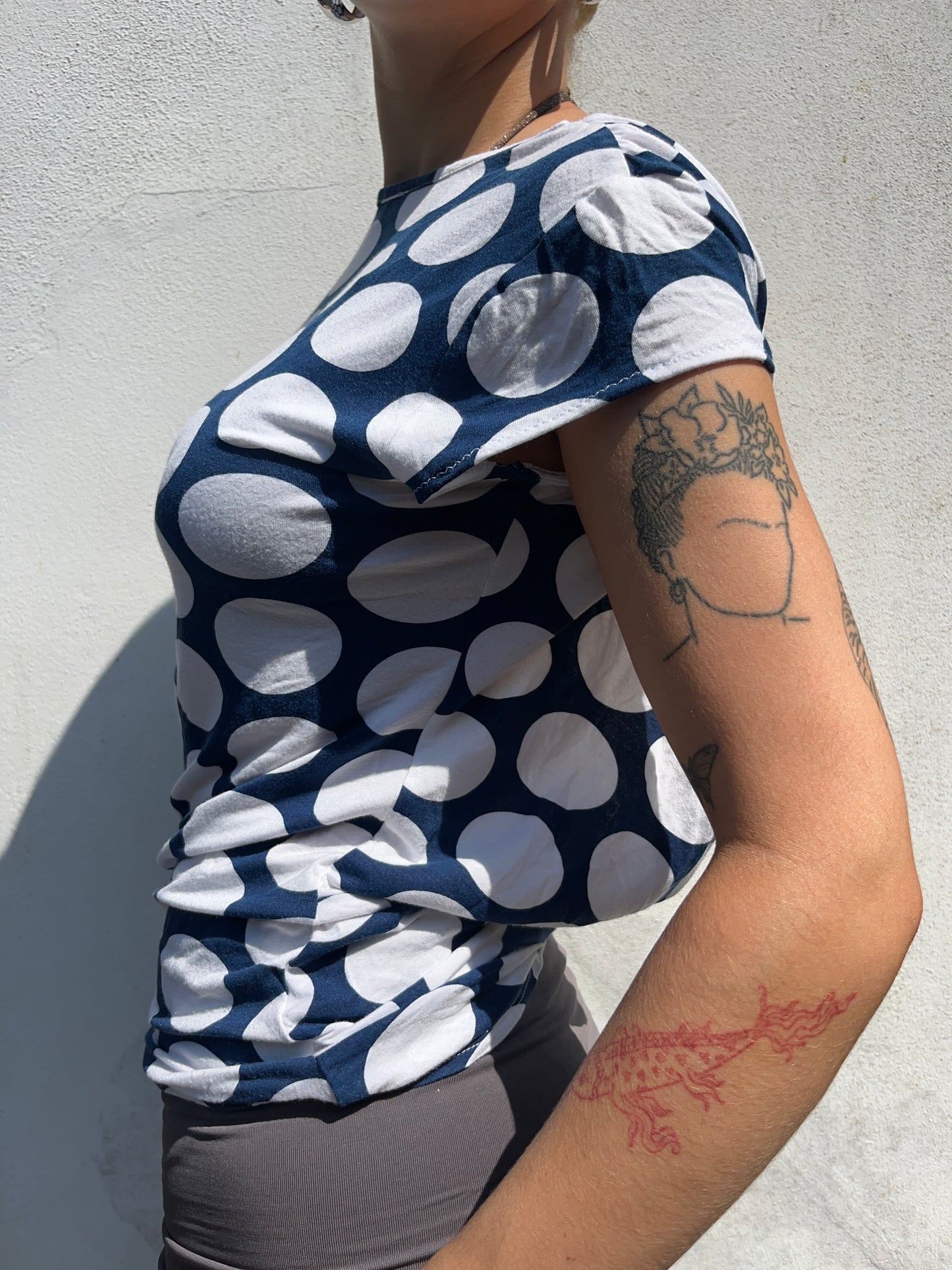 polka dot open back top