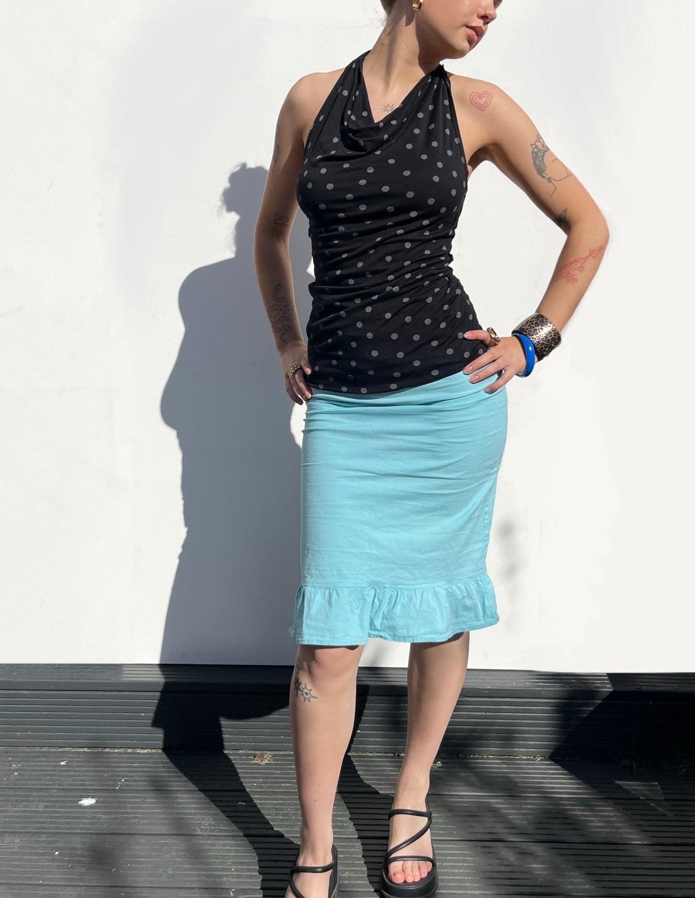 polka dot cowl neck