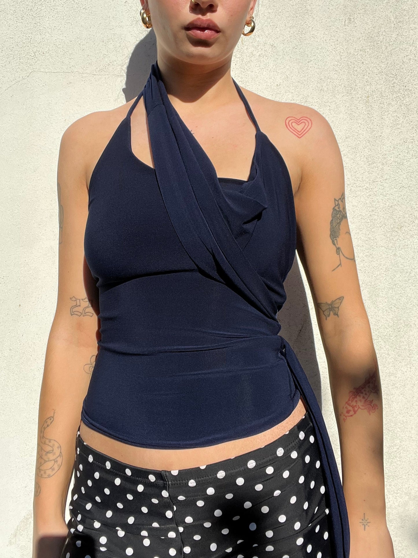 multi tie asymmetric top in navy