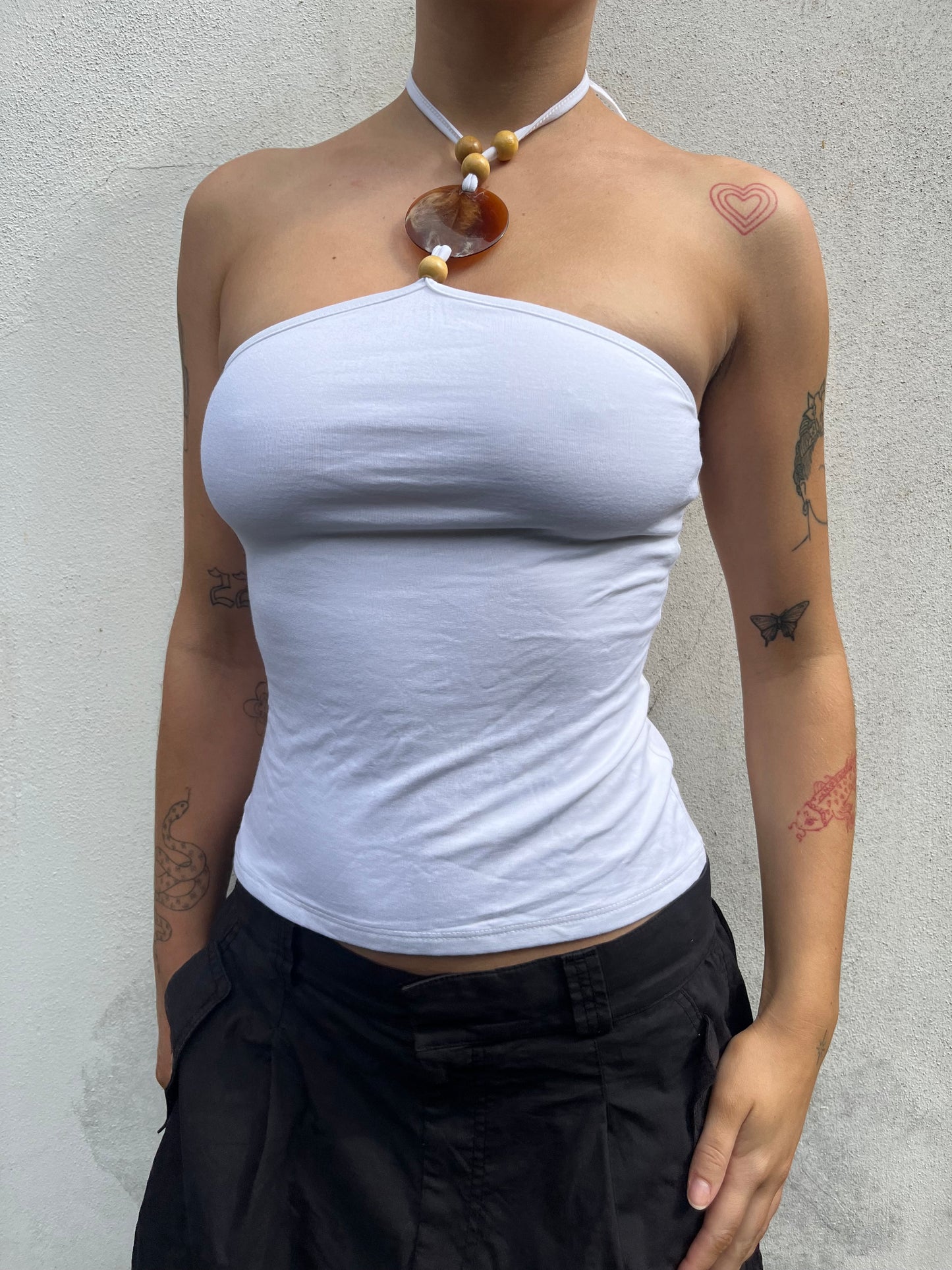 white halter neck top
