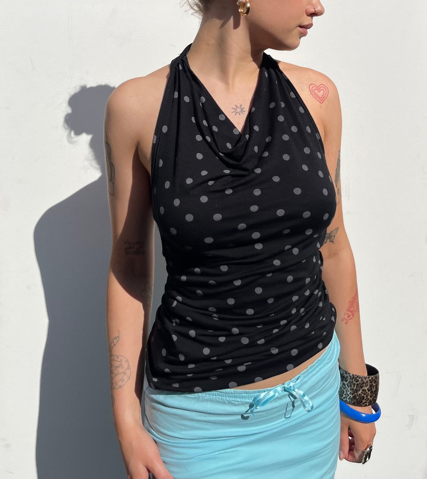 polka dot cowl neck