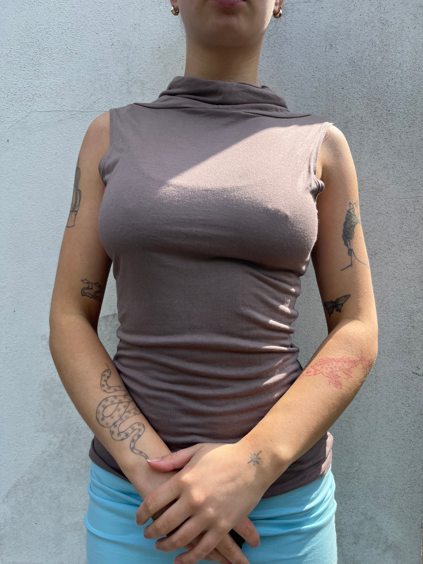brown cowl top