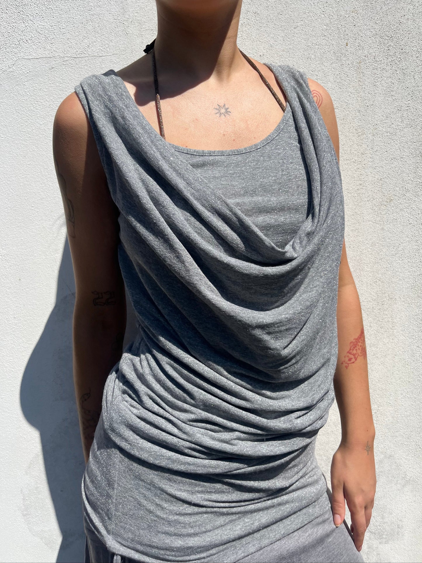 sparkly grey cowl neck top