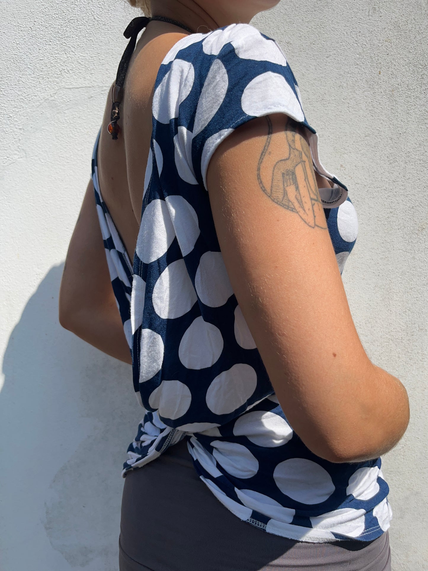 polka dot open back top