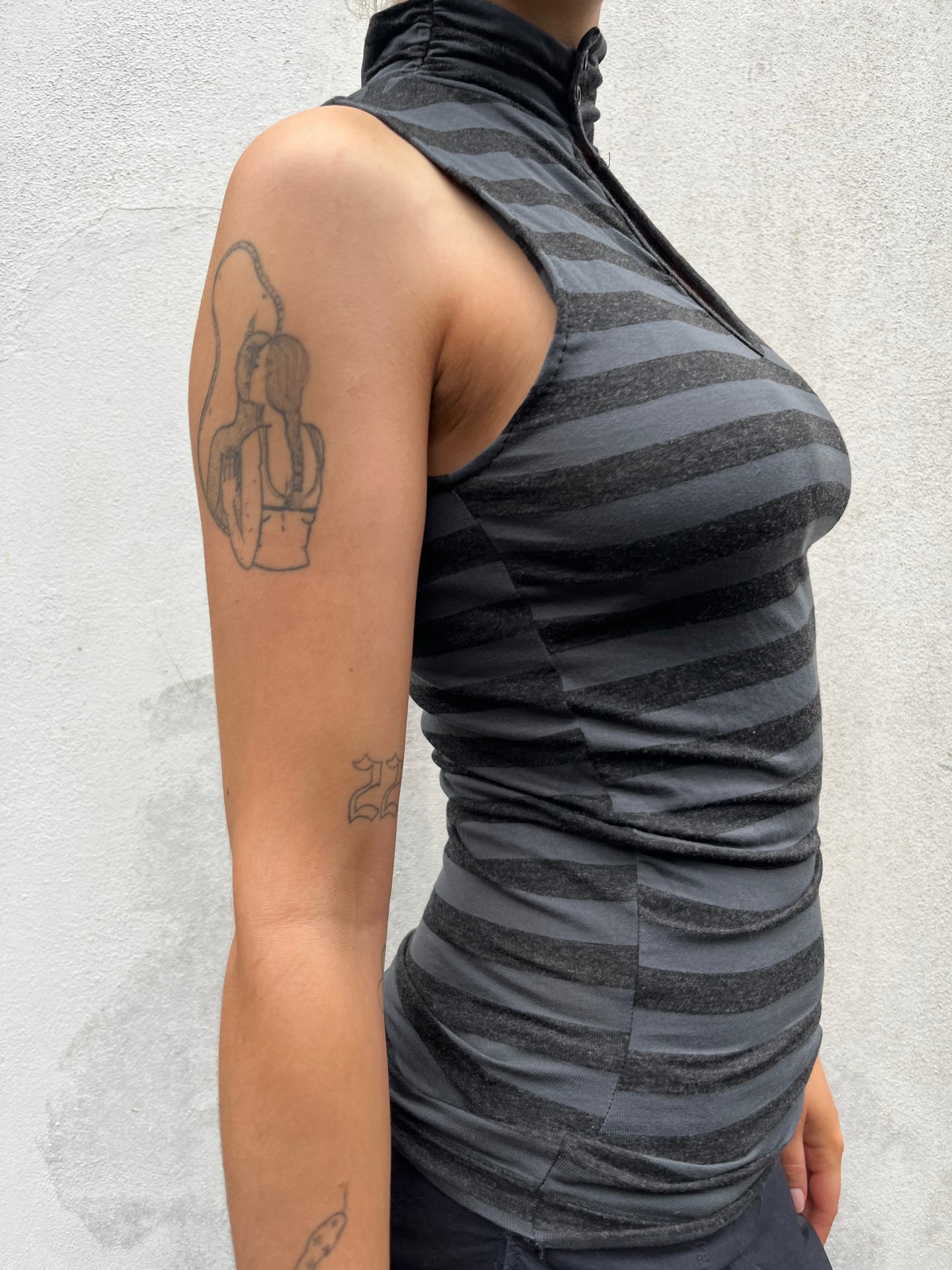 grey and black stripy top