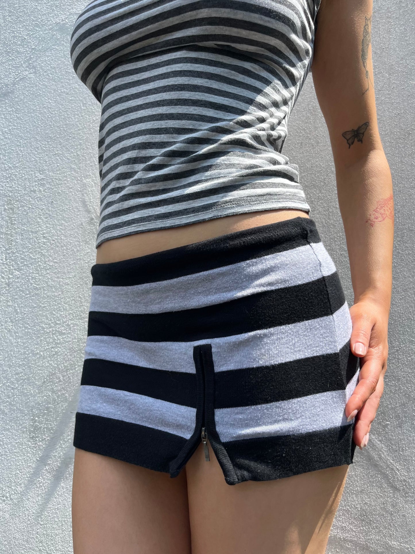 black and grey stripy zip skirt