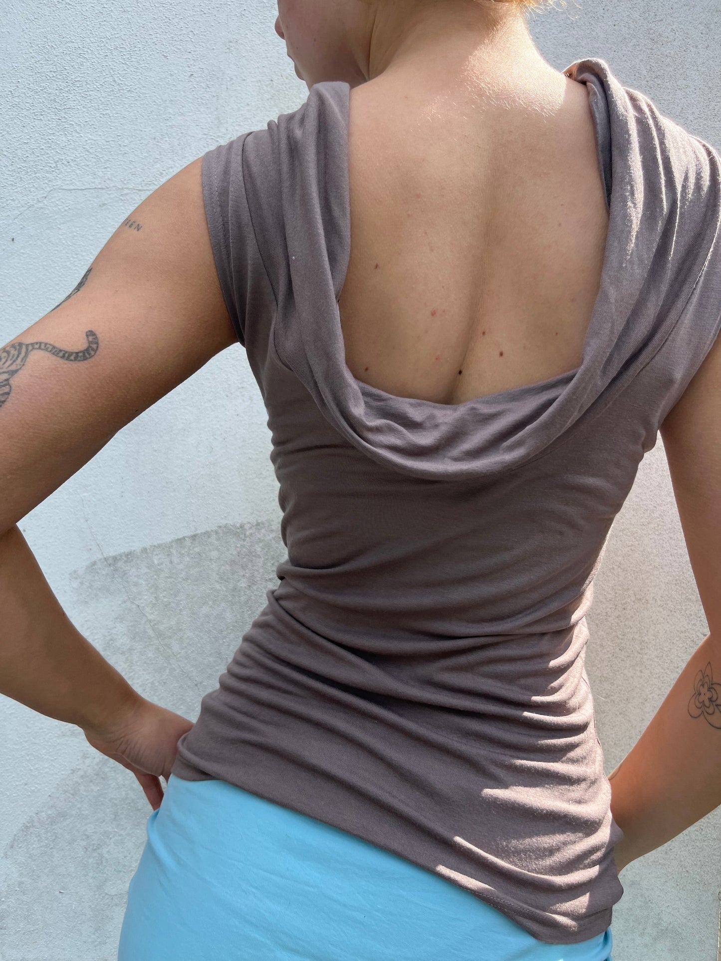 brown cowl top