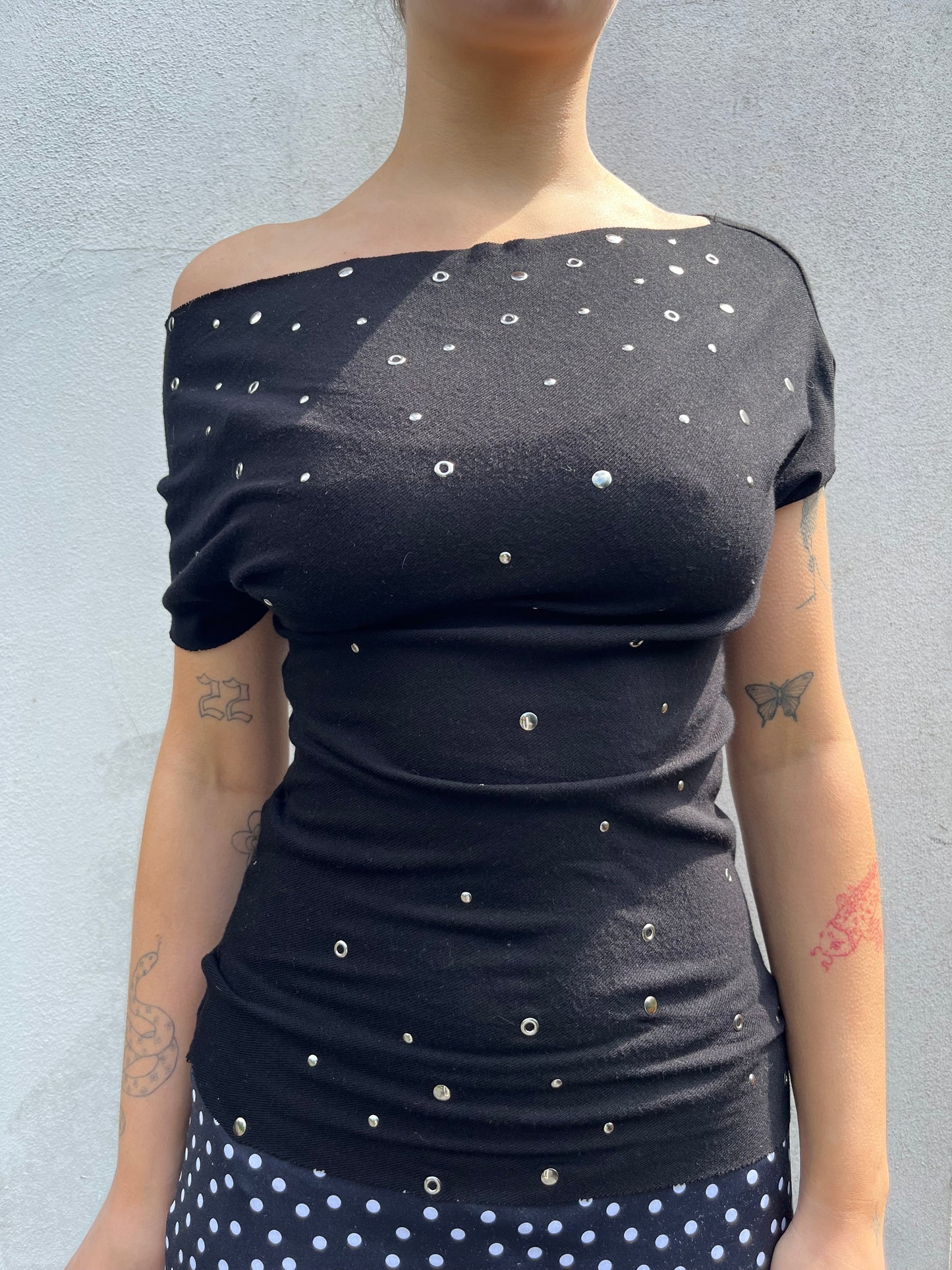 black eyelet top