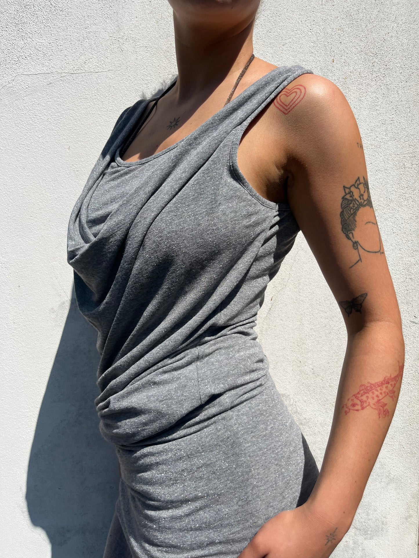 sparkly grey cowl neck top
