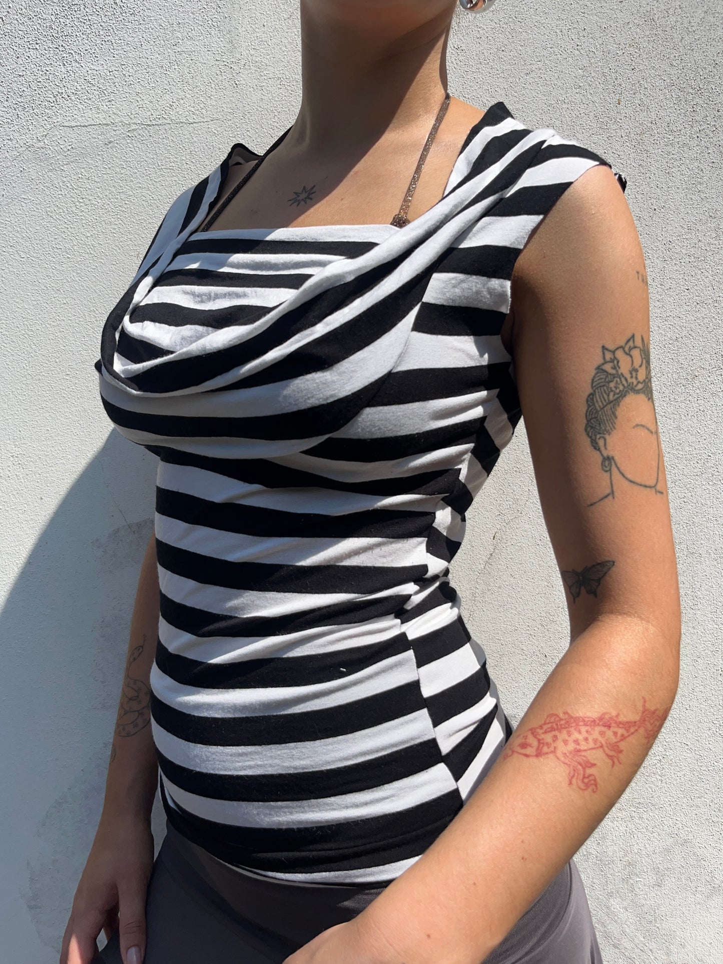 black and white stripy top