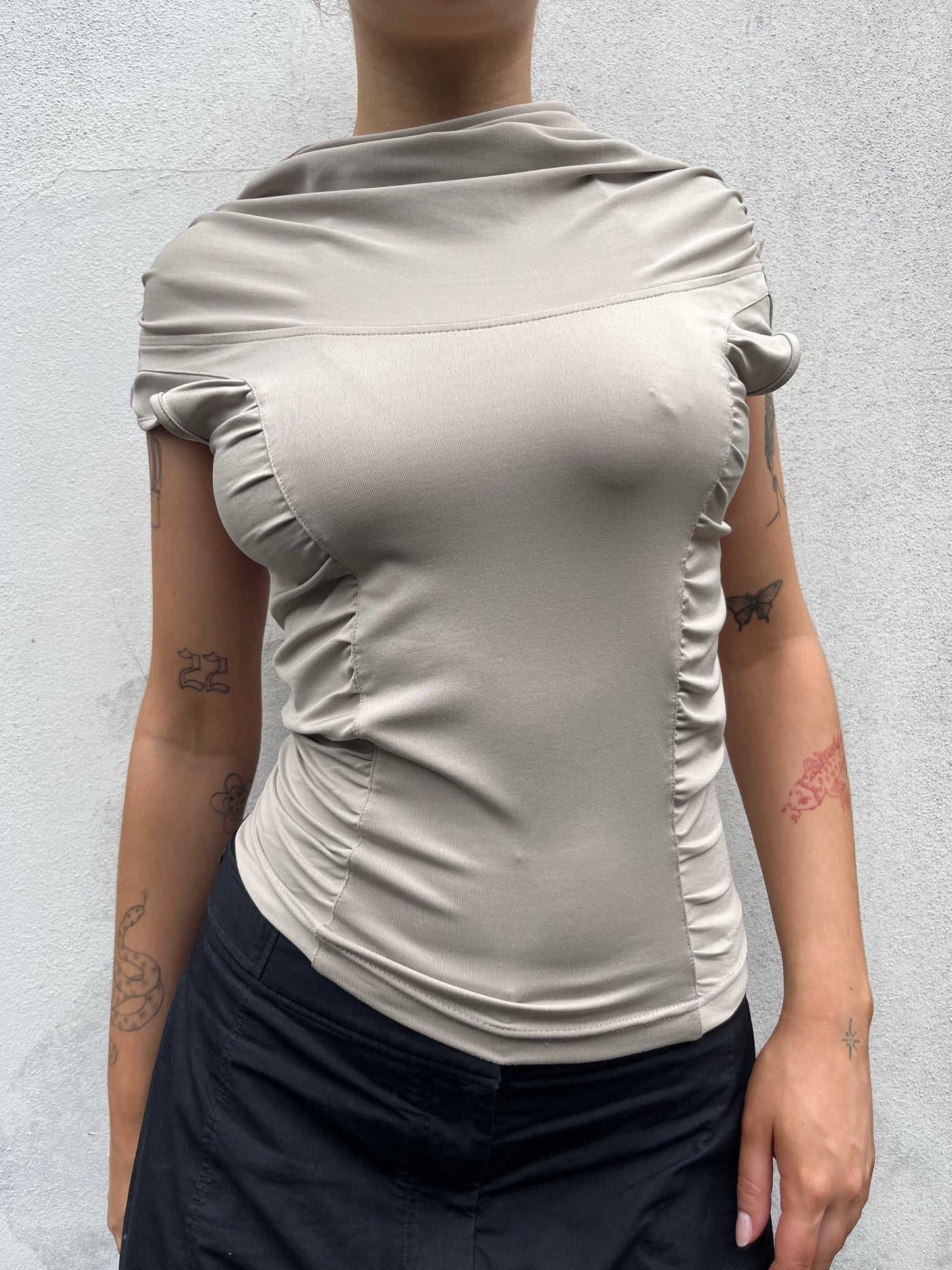 beige off the shoulder top