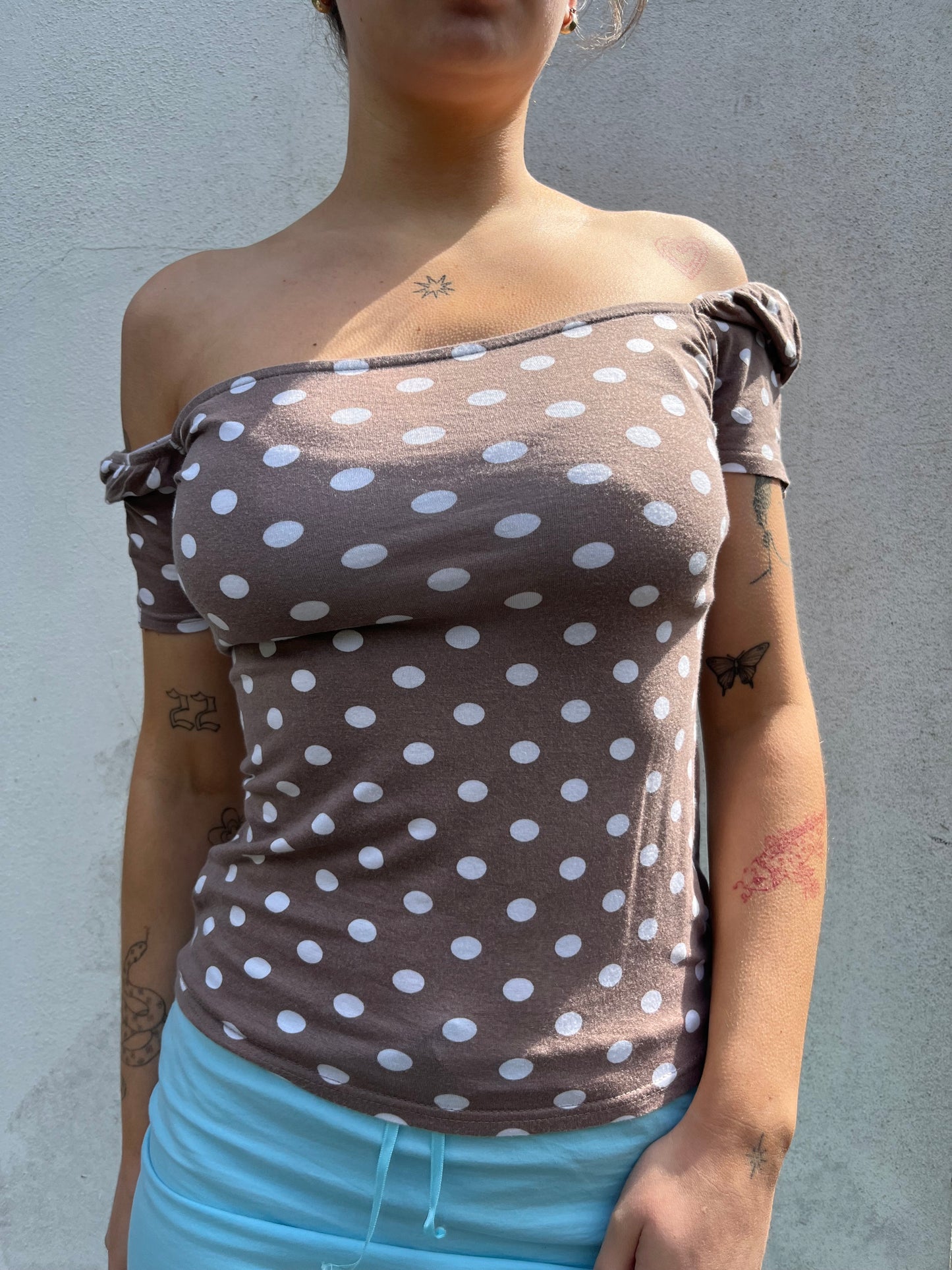 brown polka dot top