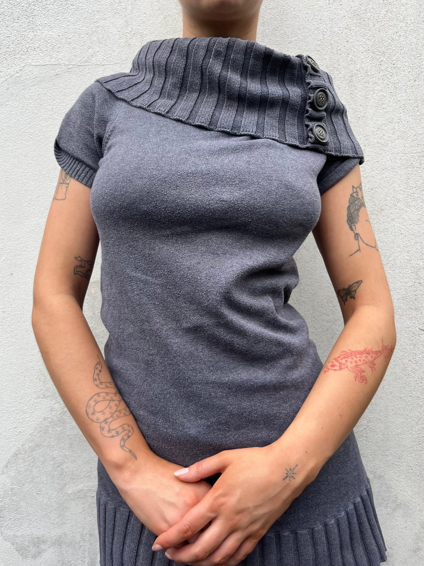 blue knit top