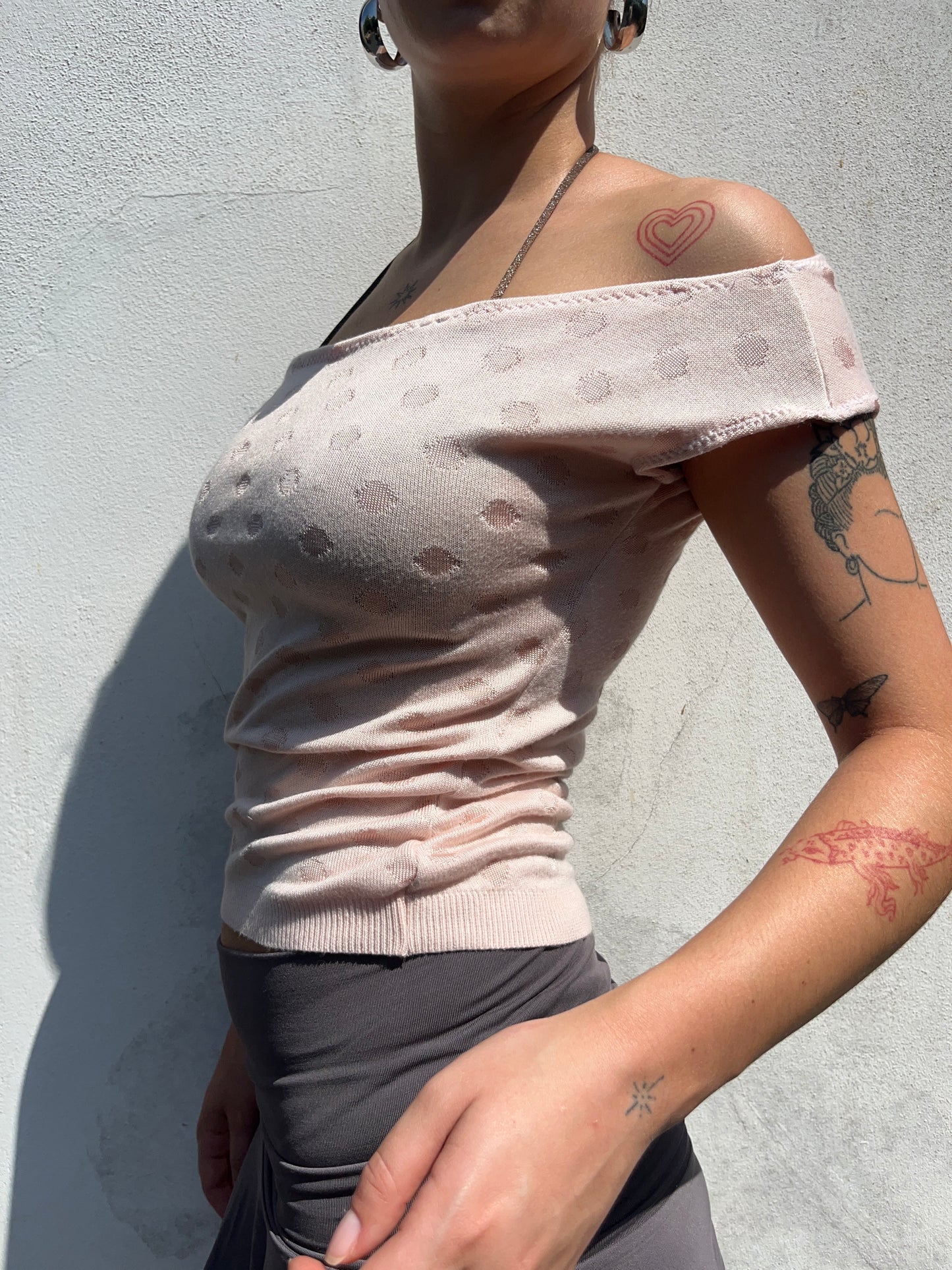pink polka dot top