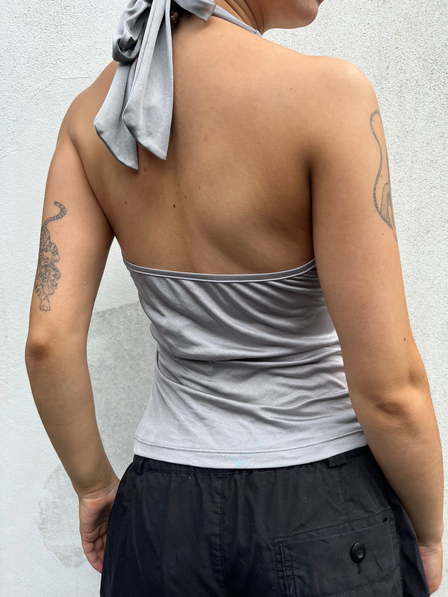 silver halter neck top