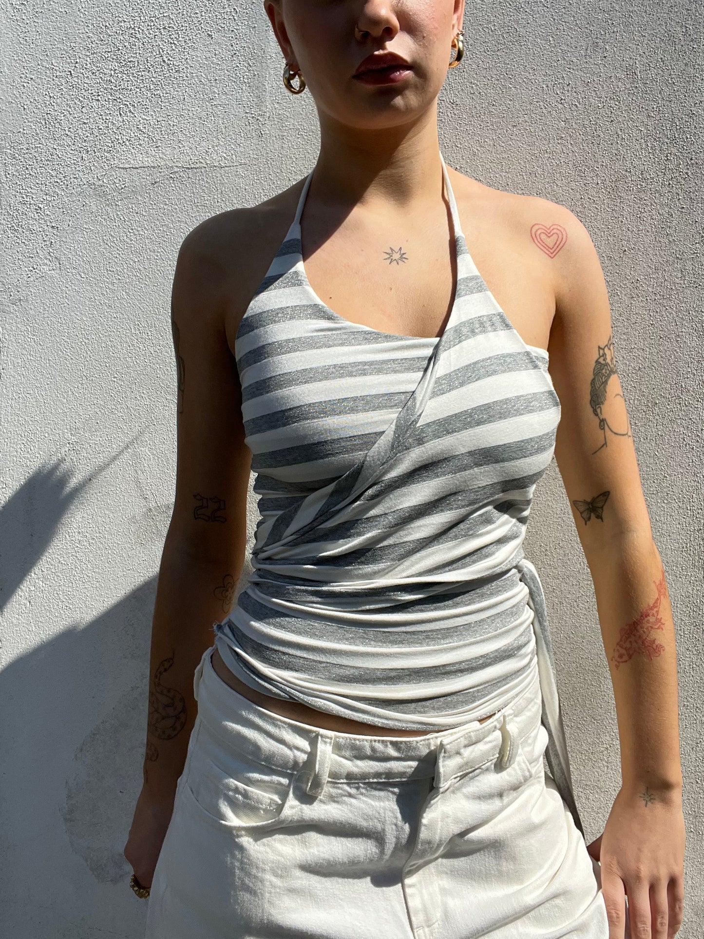 multi tie asymmetric top in stripes